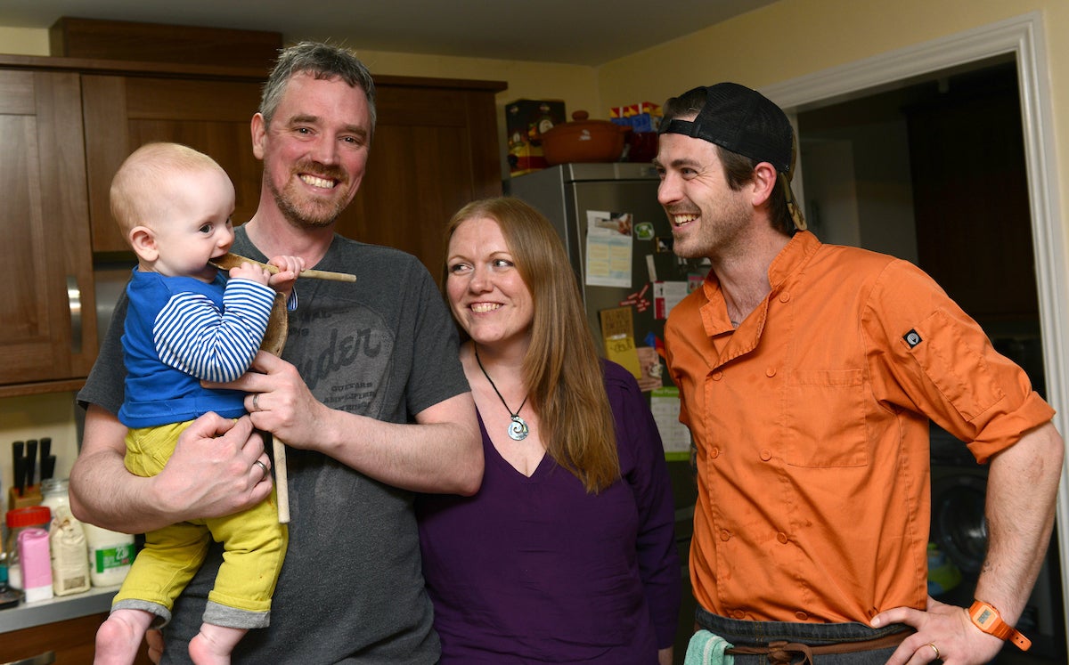 Neil (R) and Lisa Brooks with son Luke and chef James Strawbridge