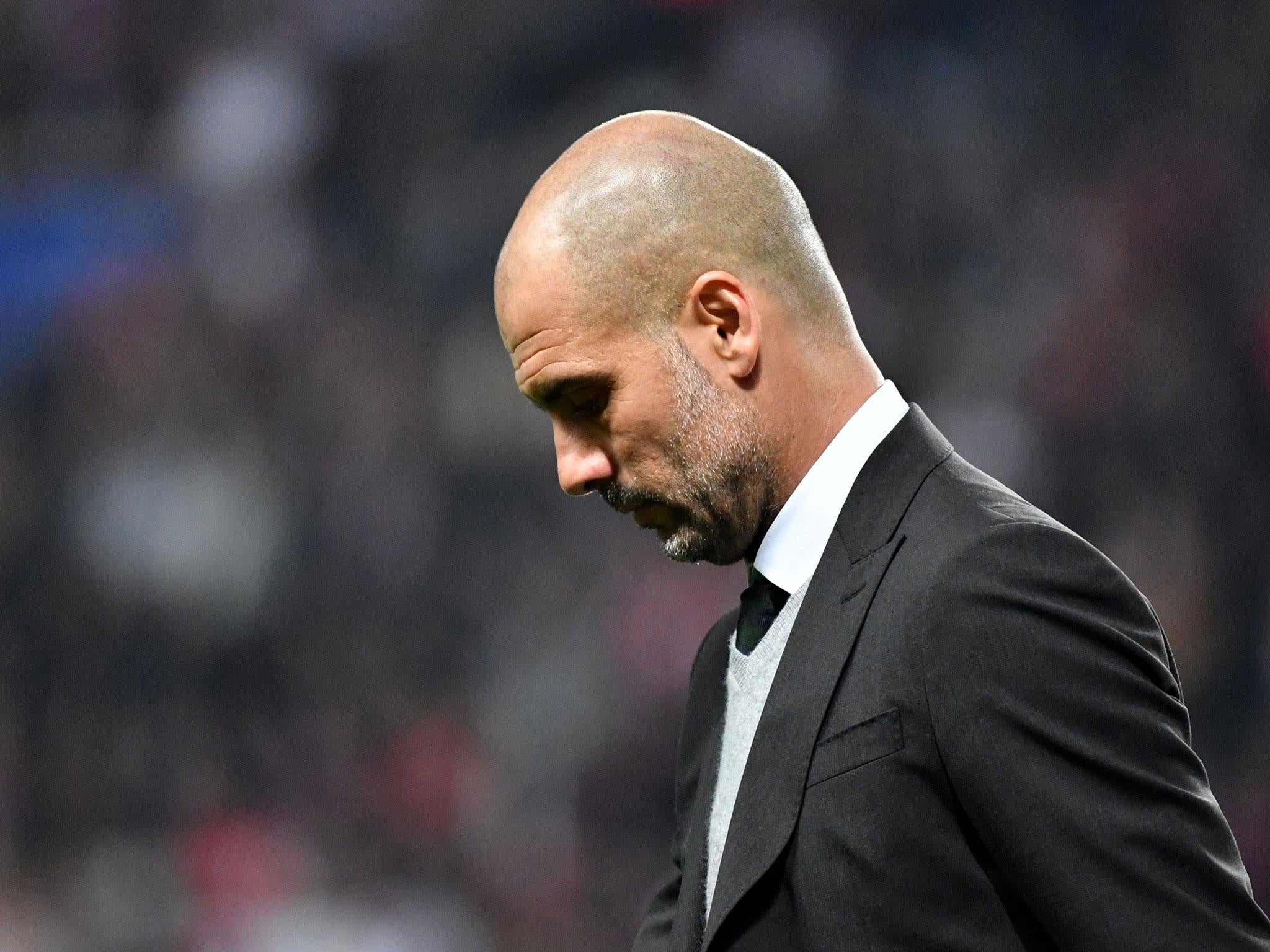 Pep Guardiola reacts during the UEFA Champions League round of 16 football match between Monaco and Manchester City at the Stade Louis II in Monaco