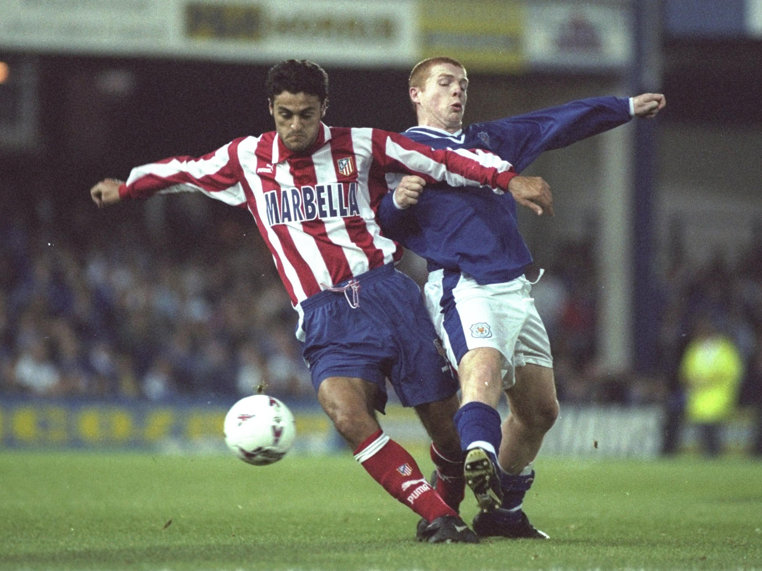 Leicester's Neil Lennon playing against Atletico Madrid in 1997