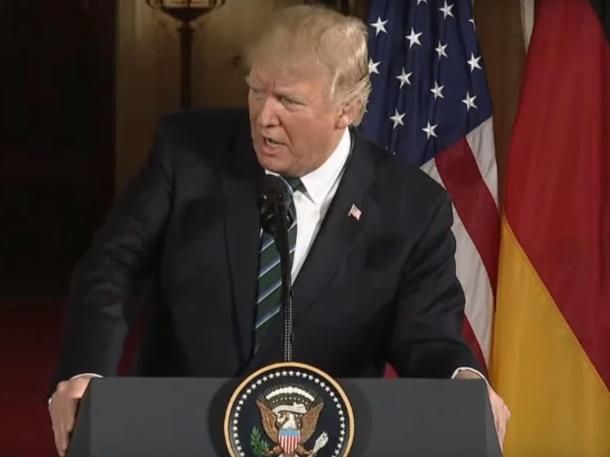 Donald Trump during a joint press conference with Angela Merkel