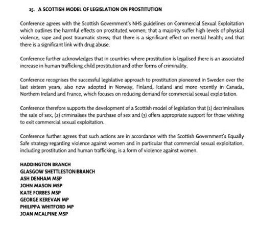 The motion backing changes to prostitution laws, proposed by Ash Denham MSP