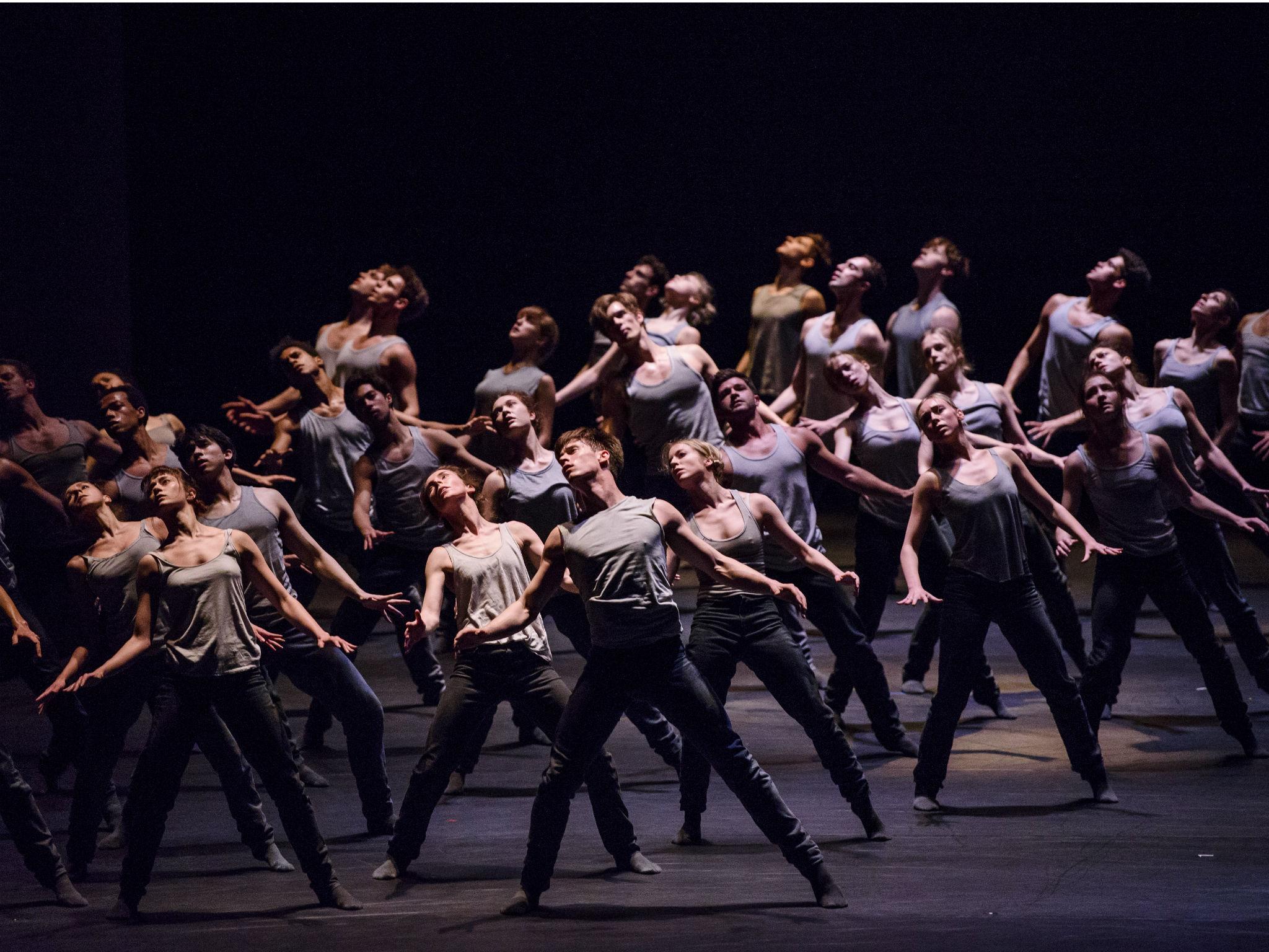 &#13;
Artists of The Royal Ballet perform in Crystal Pite’s ‘Flight Pattern’, which deals with migration&#13;