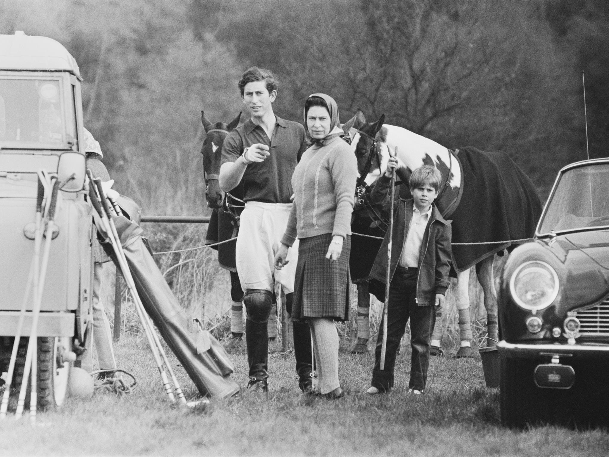 Splitting heirs: the Queen at a 1971 polo match, in between the future King Charles III and his brother Edward, the future organiser of ‘It’s a Royal Knockout’