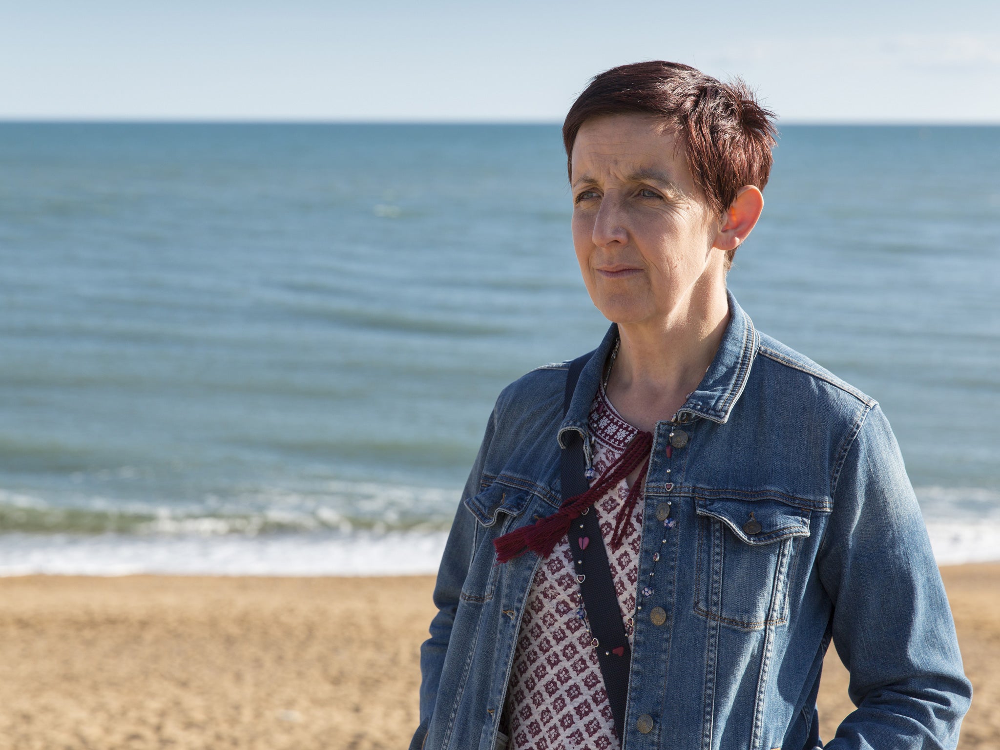 Julie Hesmondhalgh as Trish Winterman watching the community football match