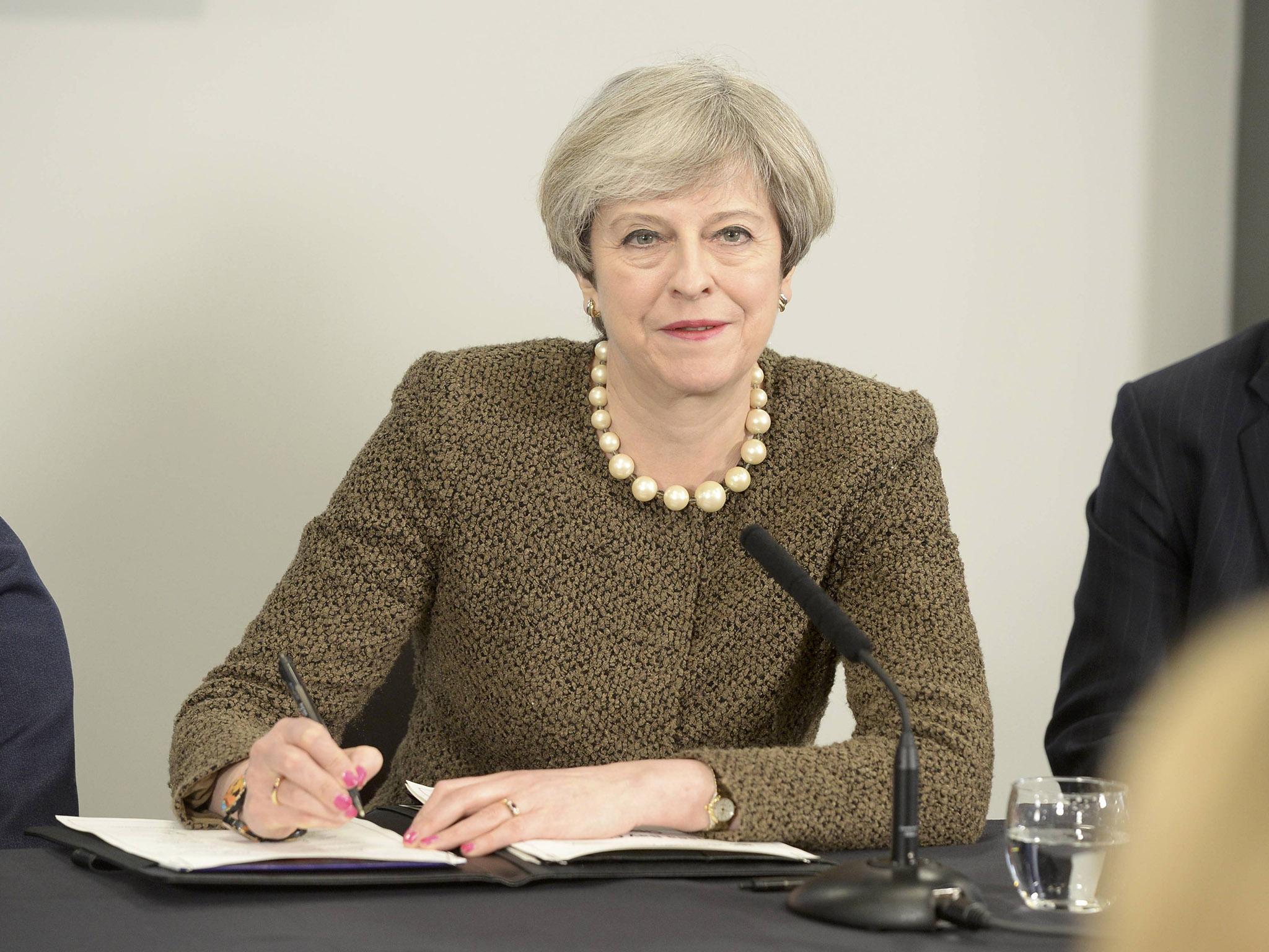 Theresa May at the Liberty Stadium in Swansea today at the start of her ‘Brexit tour’