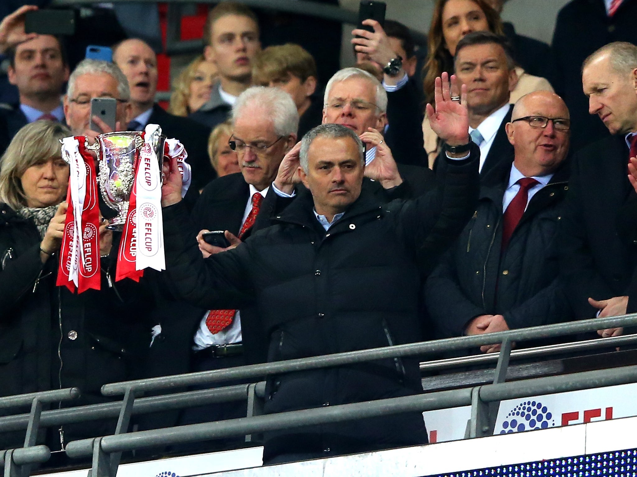 Mourinho collected the EFL Cup with a frown last month