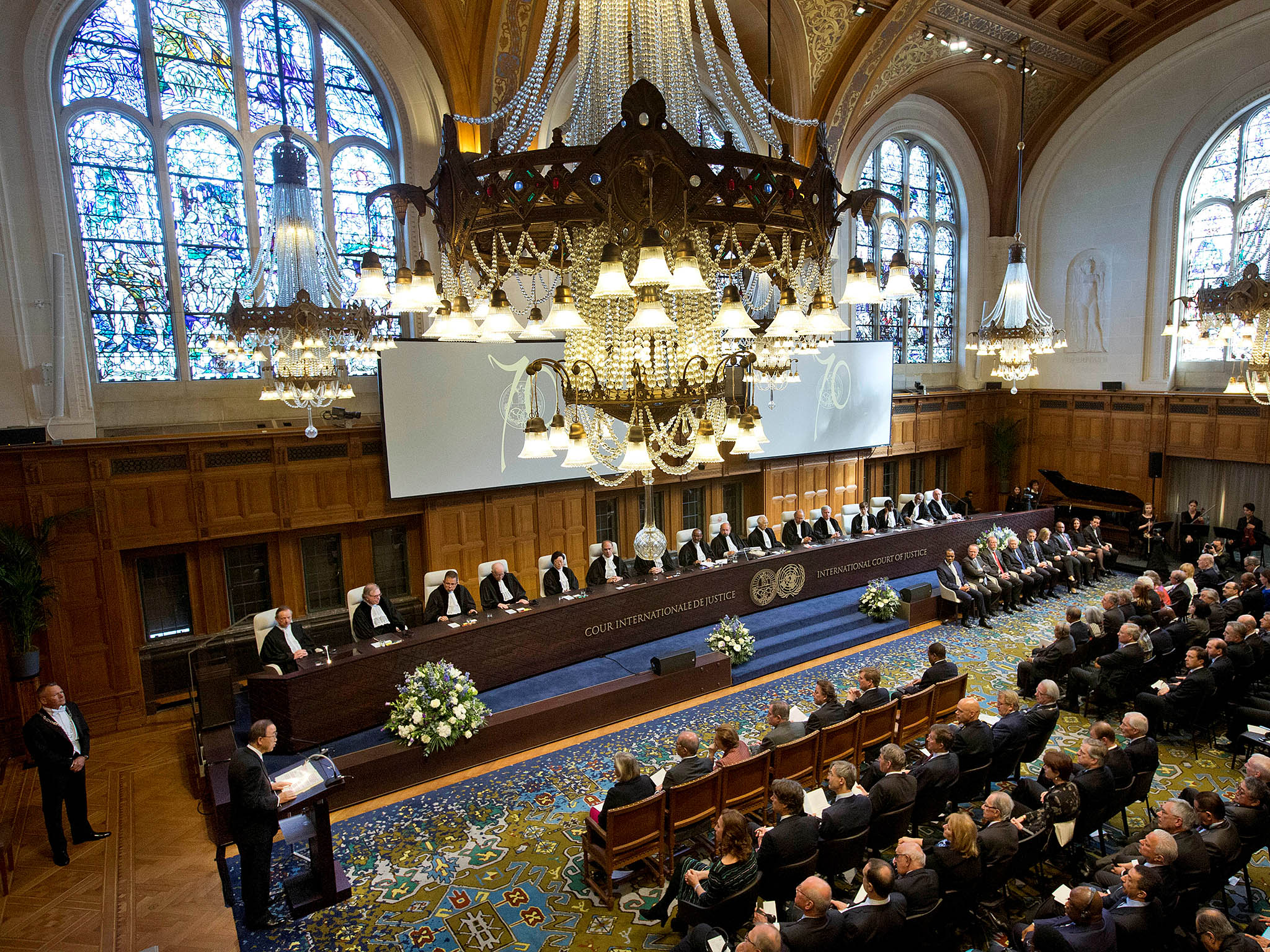 Disputes when states terminate treaty commitments are heard at the International Court of Justice in The Hague.