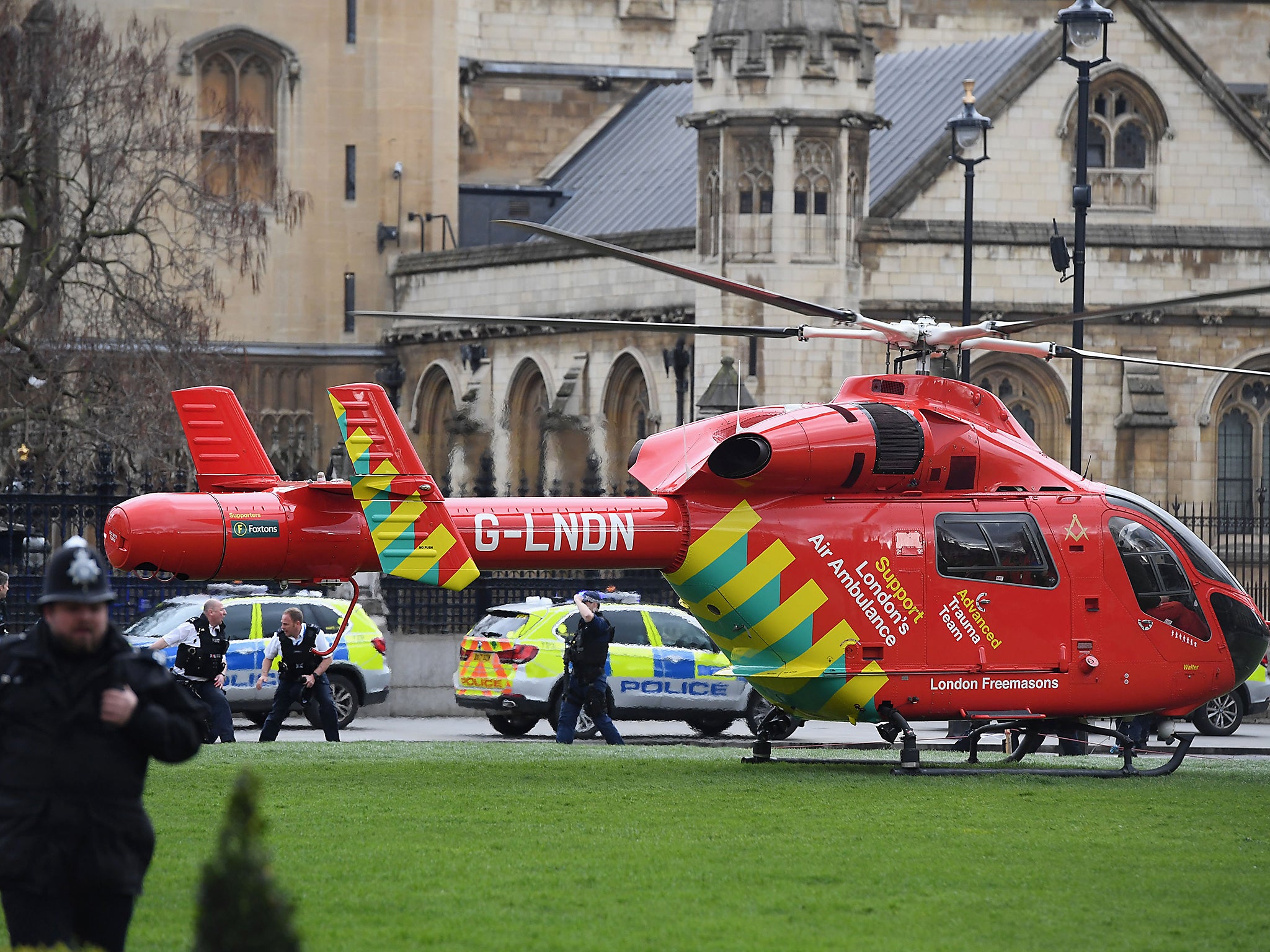 An air ambulance arrived and landed in Parliament Square within 10 minutes of the start of the incident