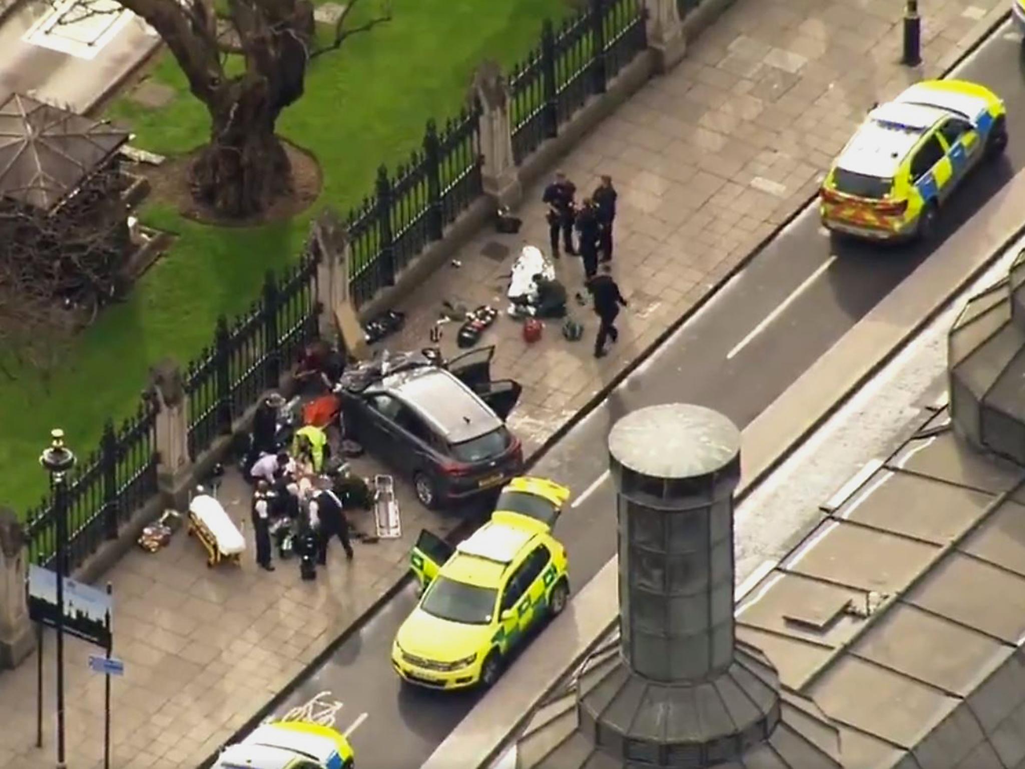 The car is understood to have mounted the pavement on Westminster Bridge before ramming the railings outside Parliament