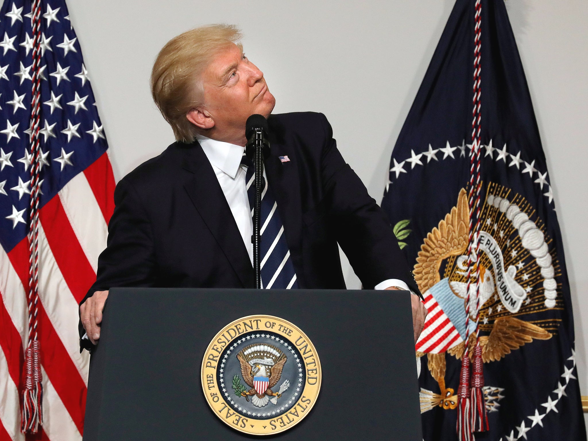 US President Donald Trump delivers remarks at the National Republican Congressional Committee March Dinner in Washington