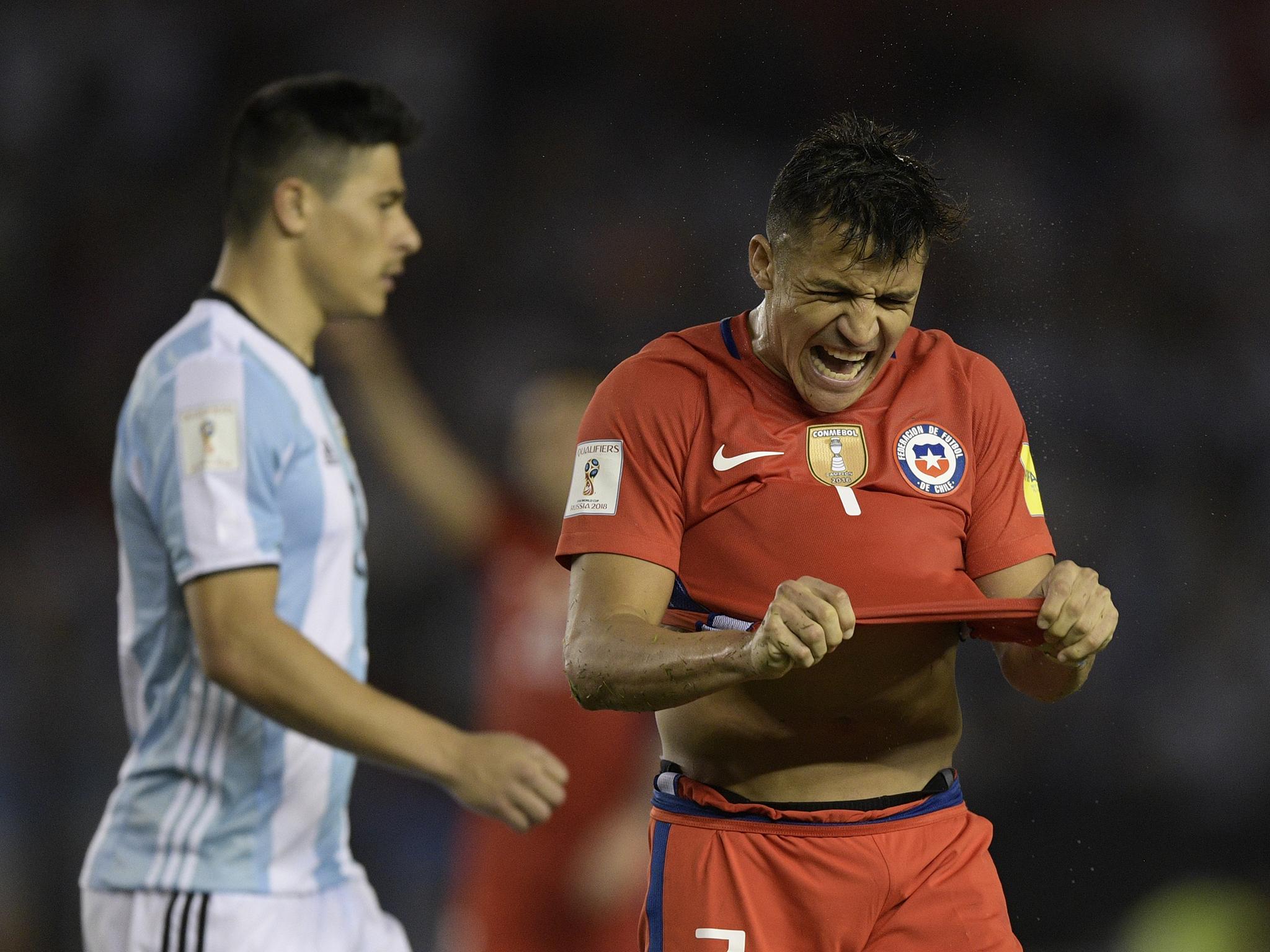 Angrily tearing at his shirt, the forward was left to rue several missed chances as Argentina won 1-0.