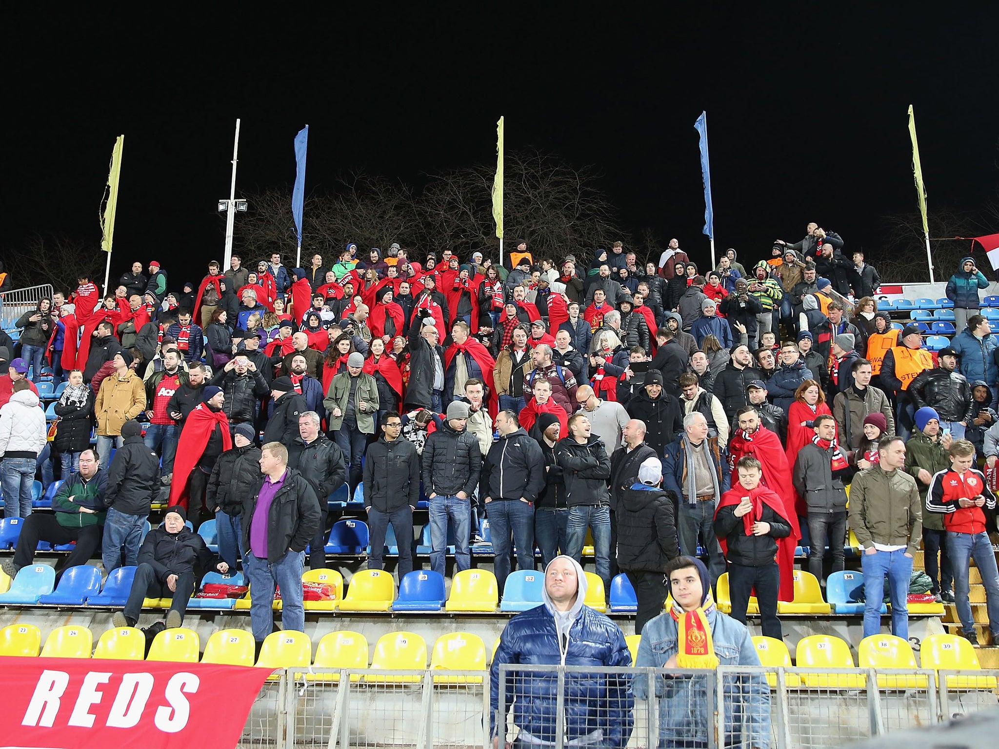 United supporters wearing their blankets in Rostov