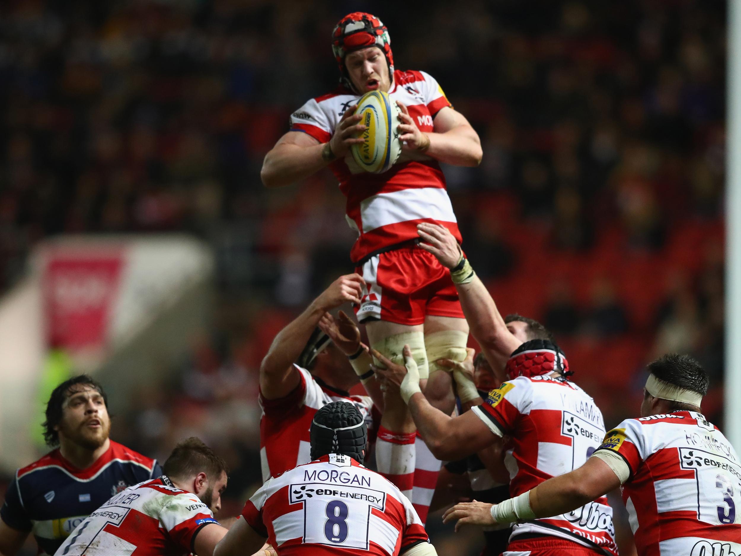 Tom Savage wins a lineout for the visitors