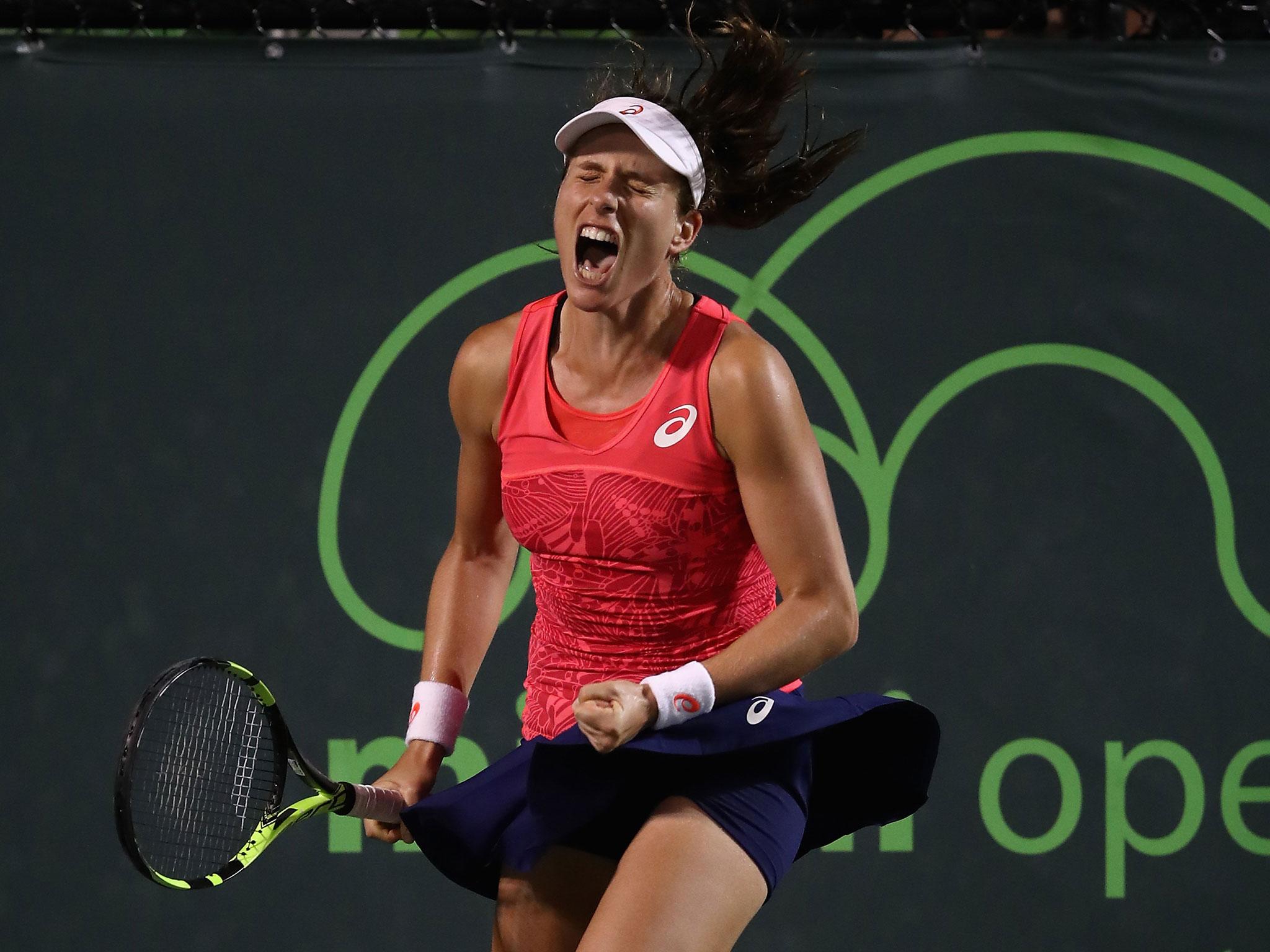 Johanna Konta beat Aliaksandra Sasnovich in three sets to reach the Miami open third round
