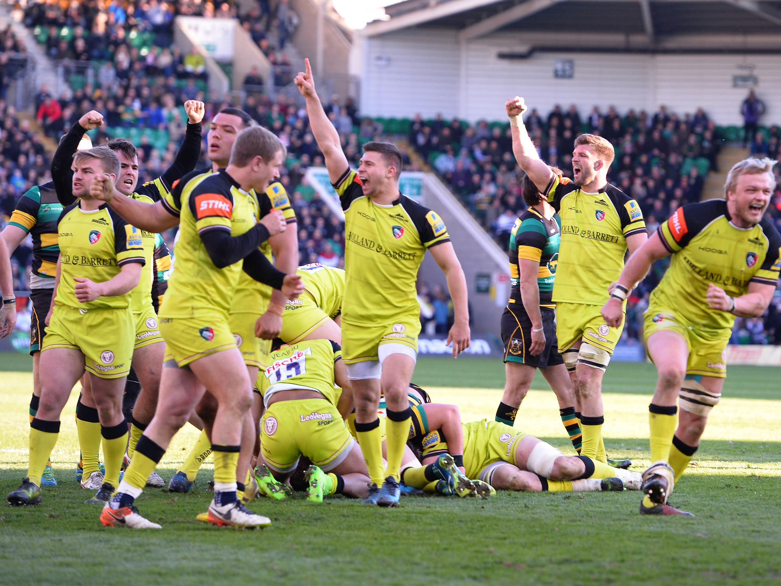 Leicester players celebrate their victory