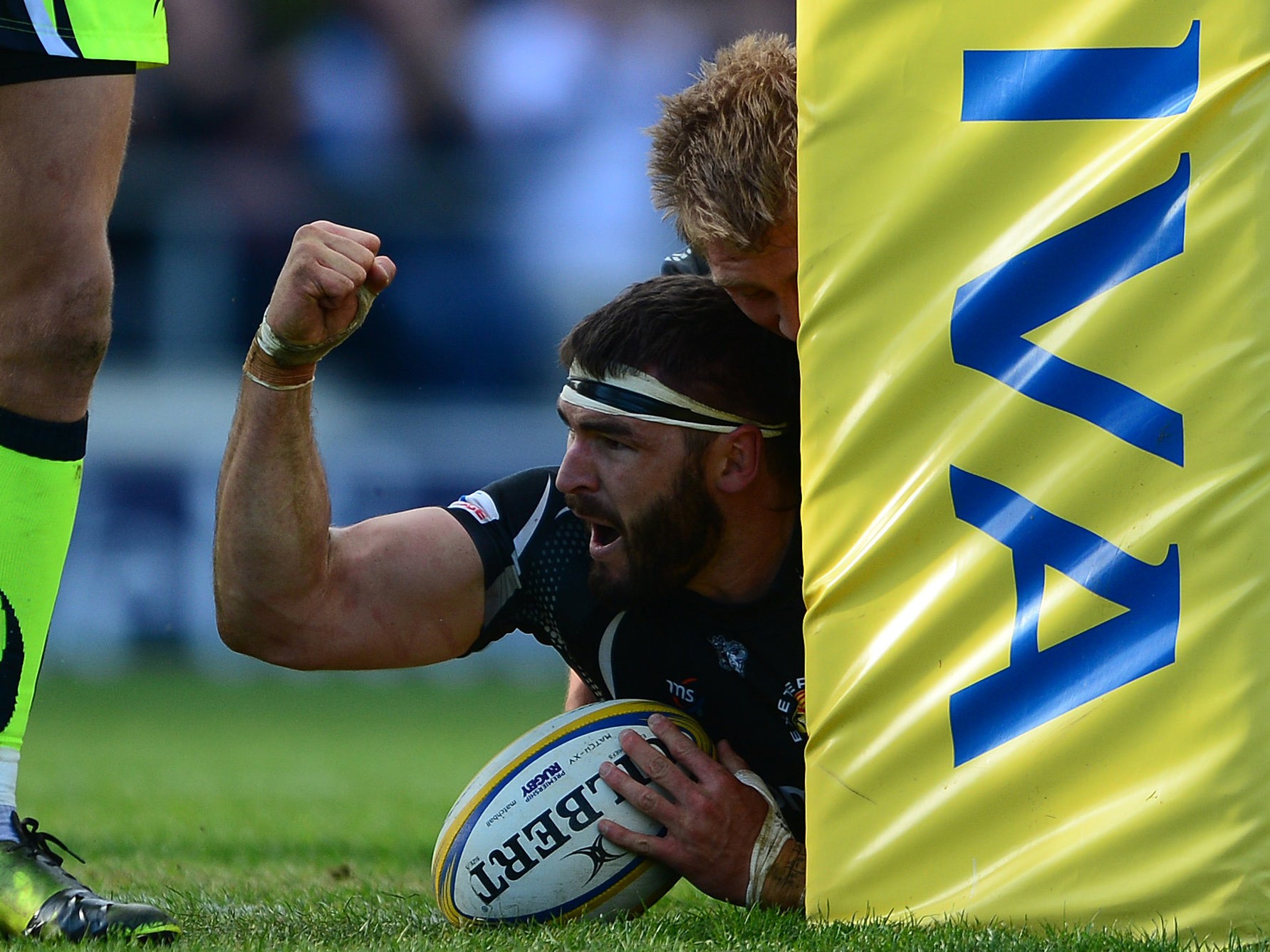 Don Armand goes over the line to score Exeter's fourth try