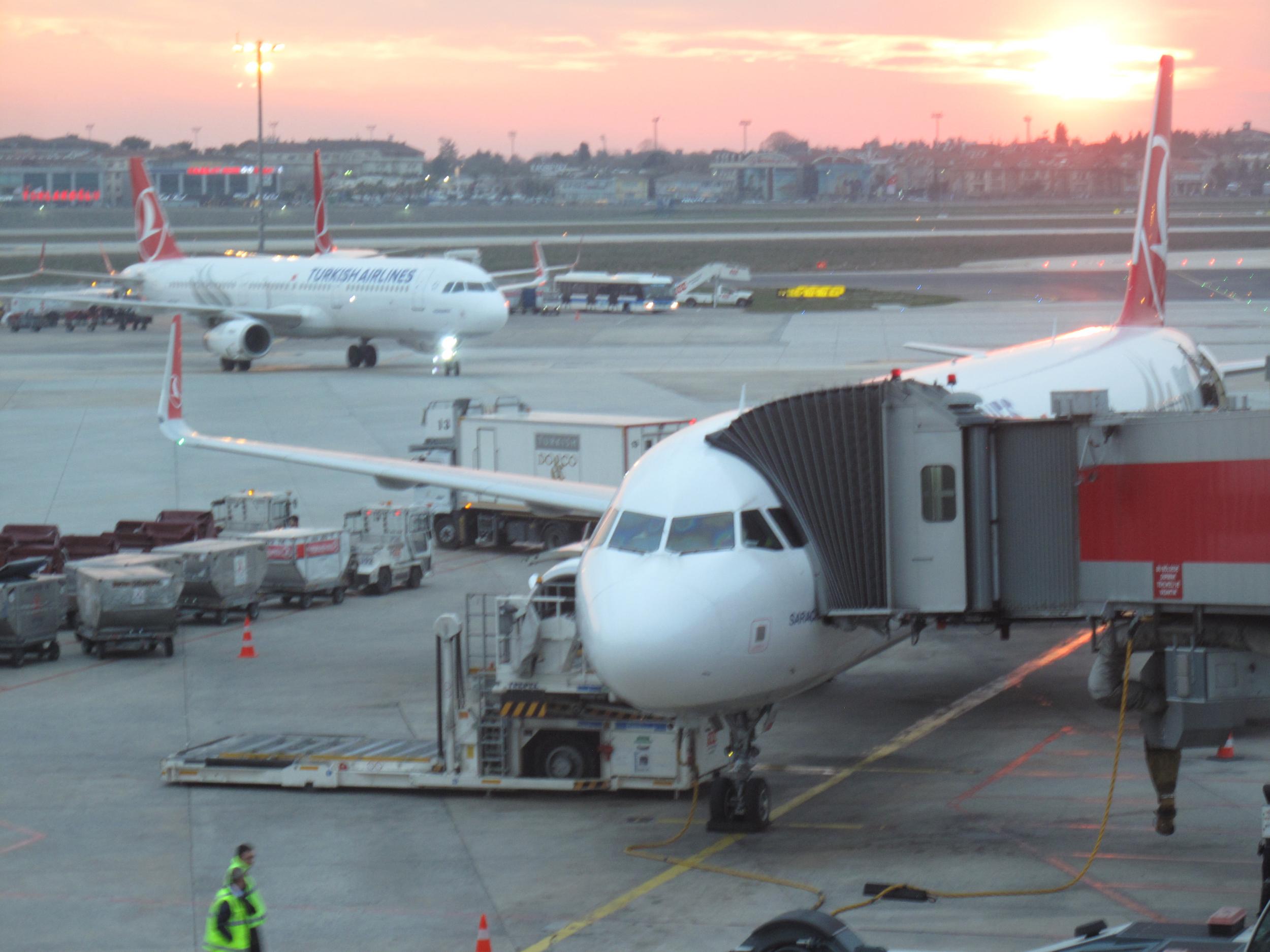 Check points: Turkish Airlines flight 1983 to Heathrow prepares to depart from Istanbul airport