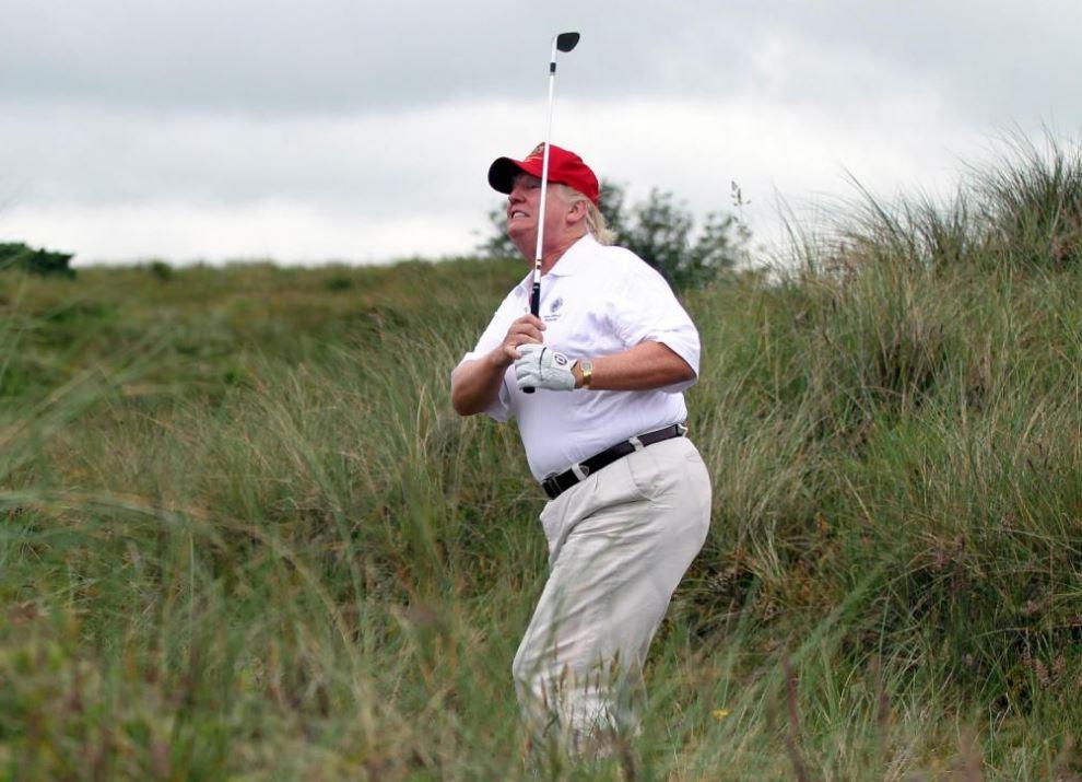 Mr Trump playing golf in Balmedie, Scotland