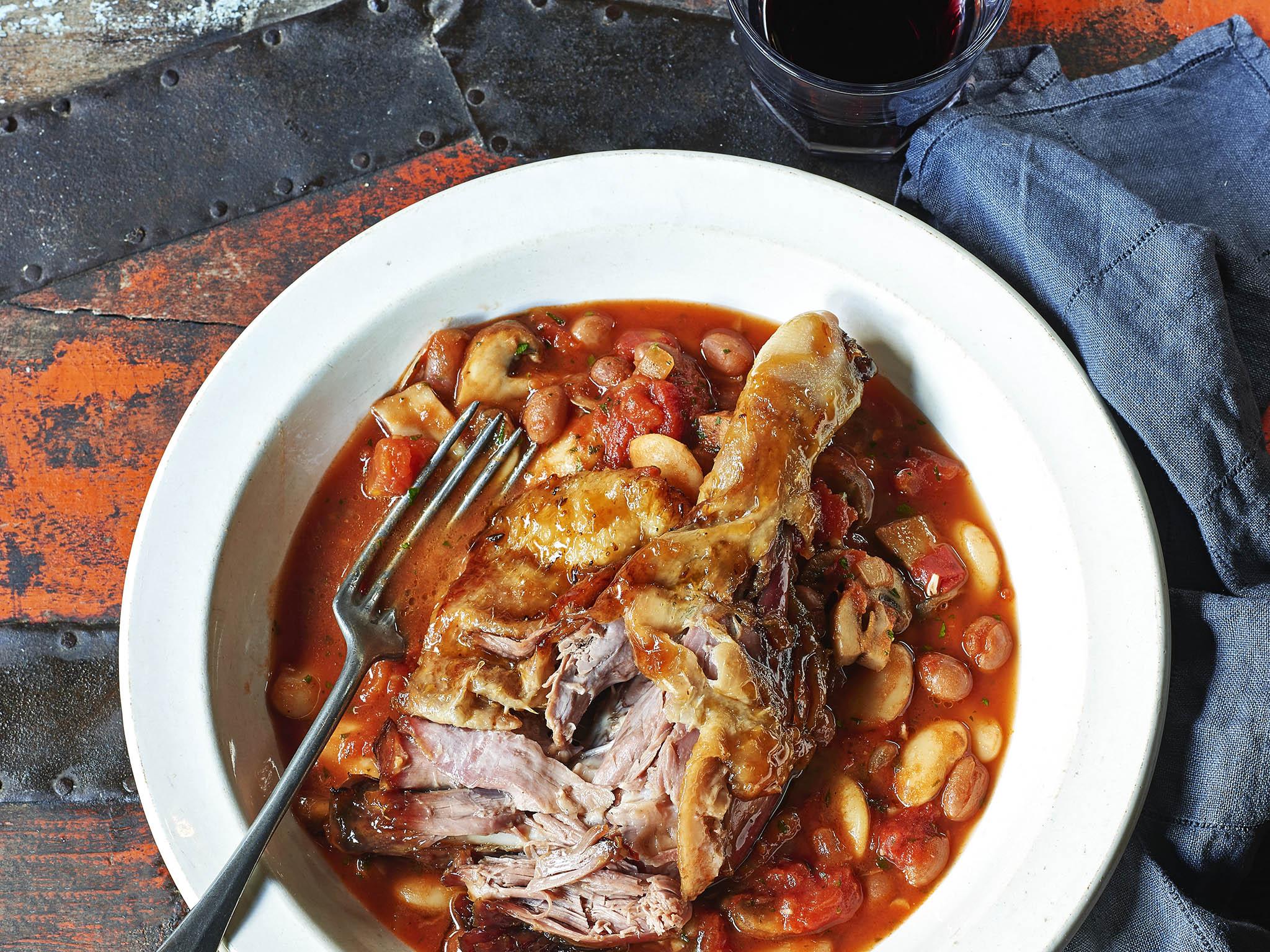 Cook the duck legs in fat until tender