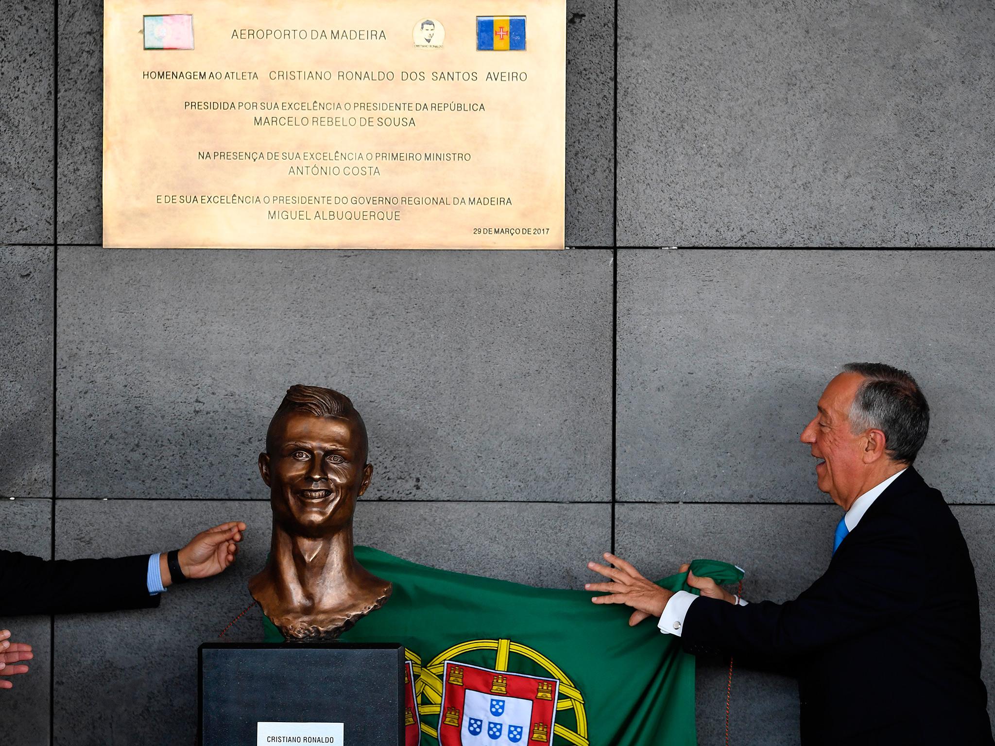 A statue was unveiled at the island's international airport, which has been named after the Real Madrid forward