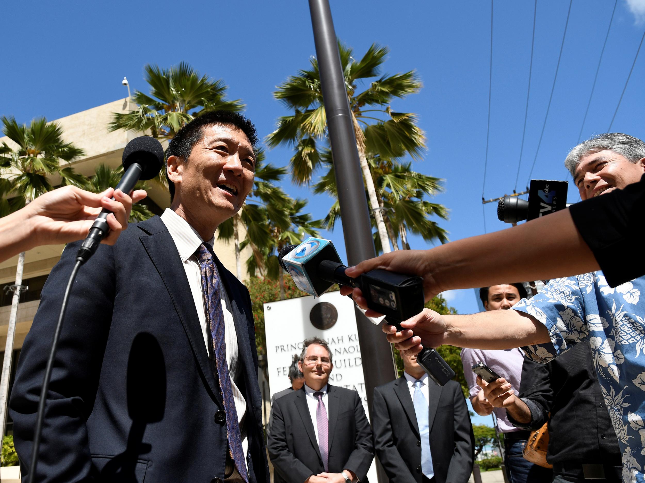 Mr Chin talks to the media at the US District Court Ninth Circuit in Honolulu