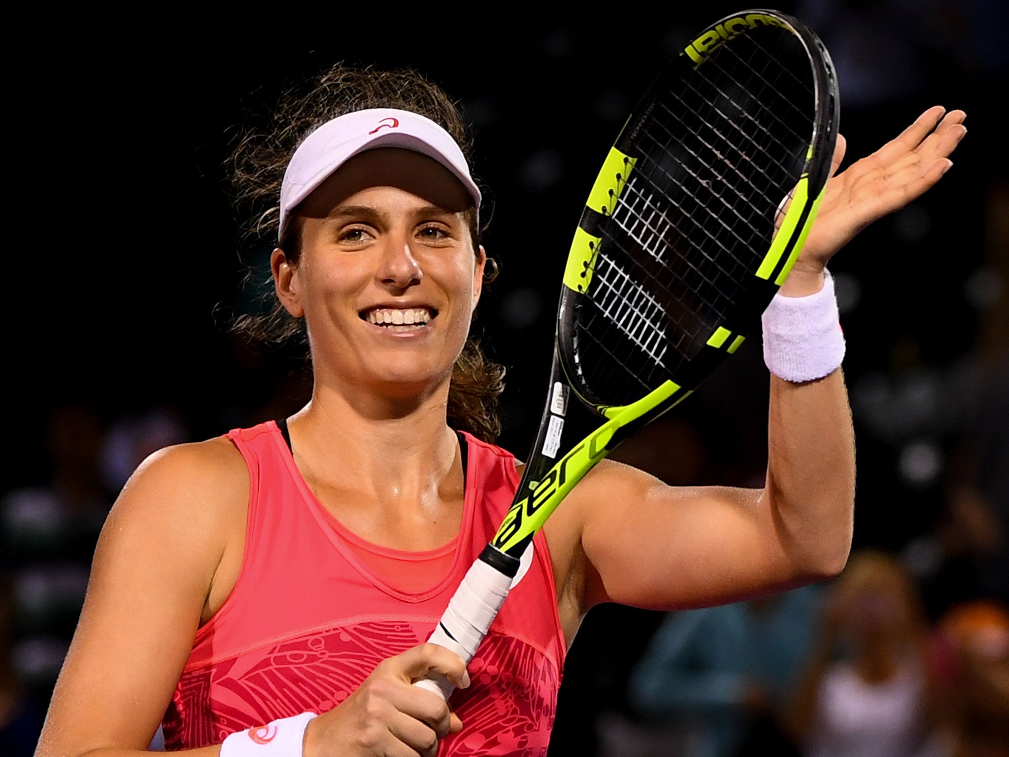 Johanna Konta celebrates after reaching the Miami Open final