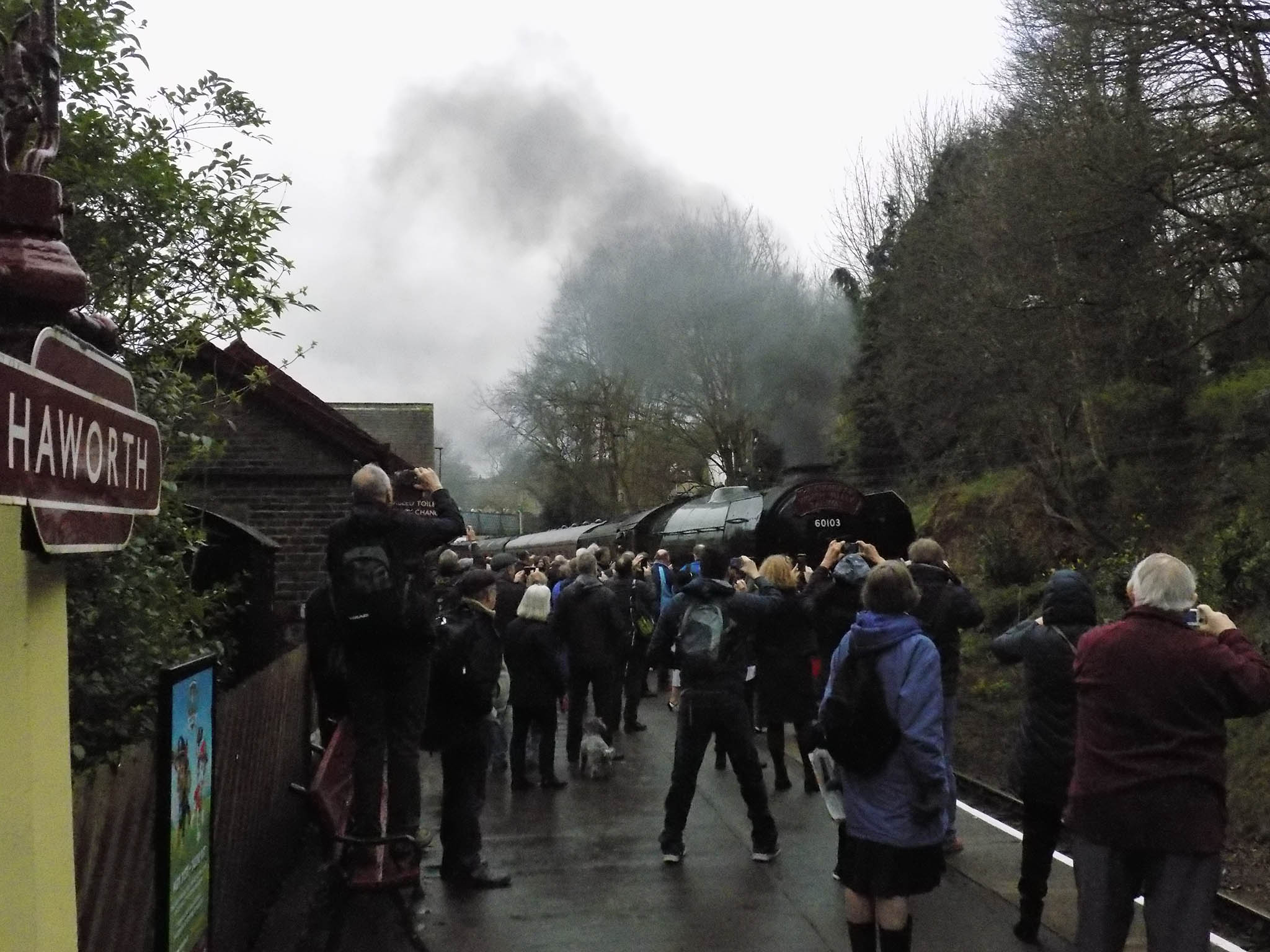 The Flying Scotsman pulls into Haworth station