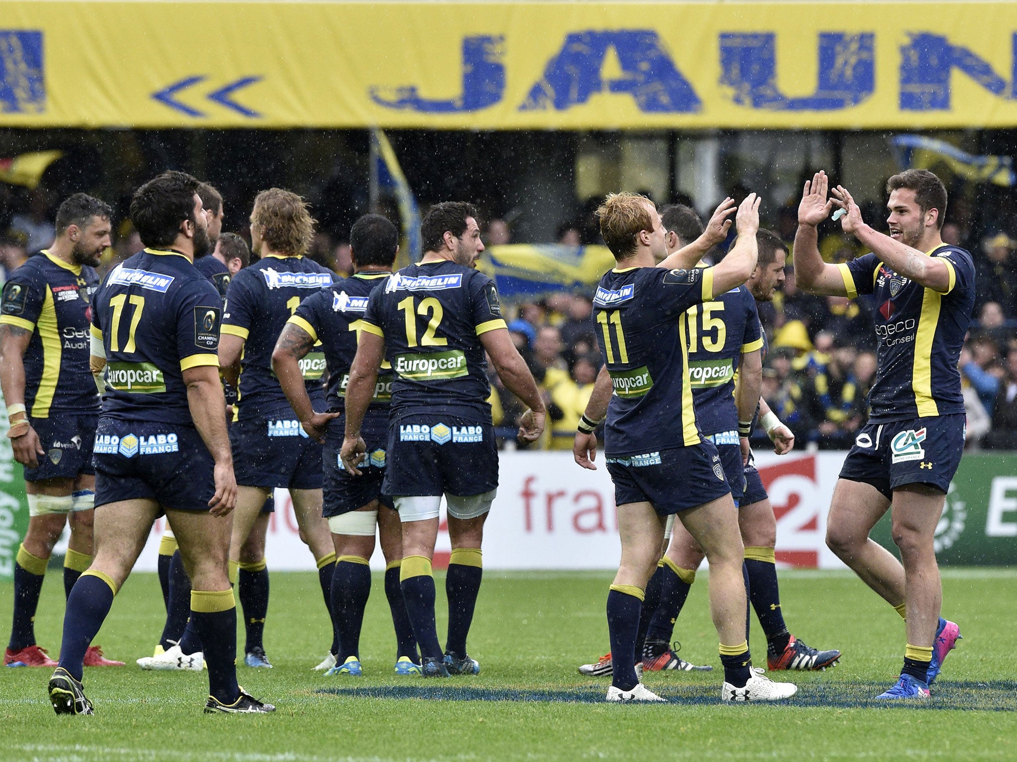 Clermont's players celebrate after the final whistle