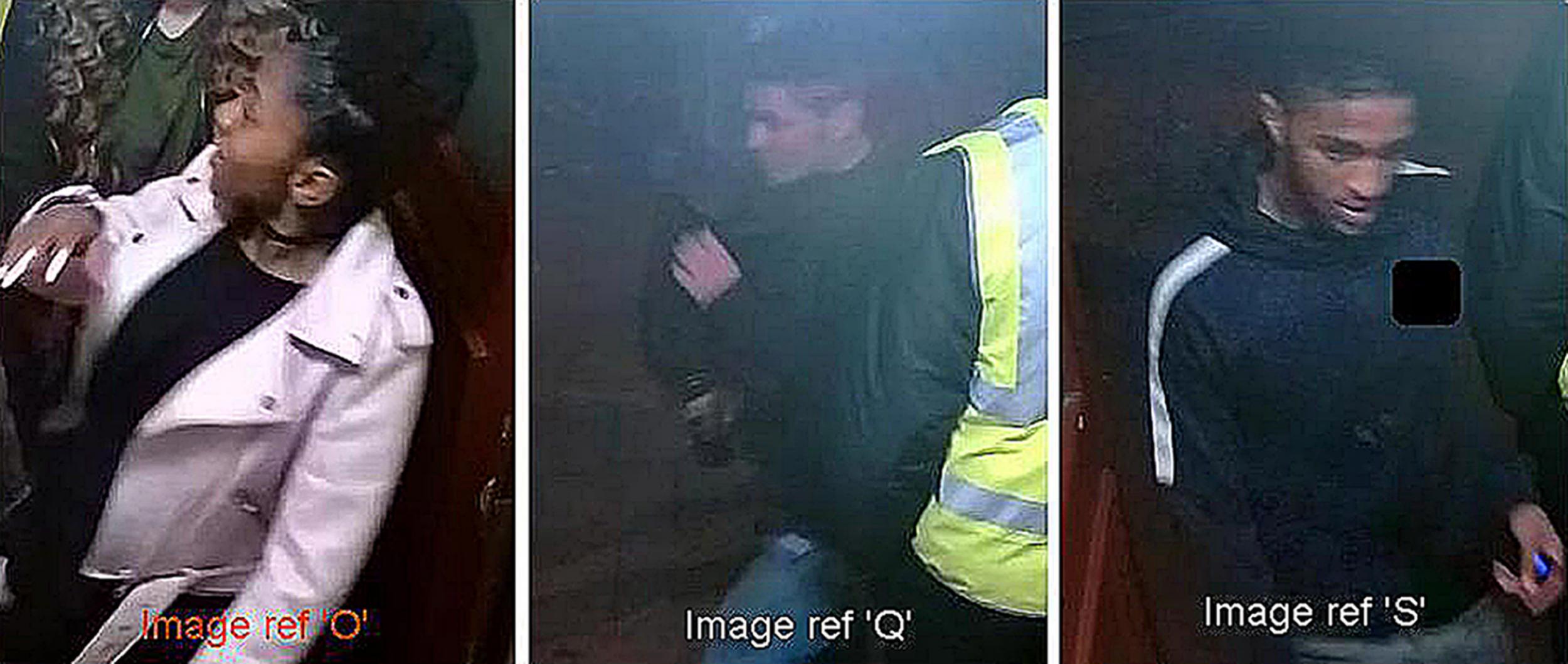 CCTV stills issued by the Metropolitan Police of three people they wish to identify and question after a suspected hate crime which left a teenage asylum seeker fighting for his life