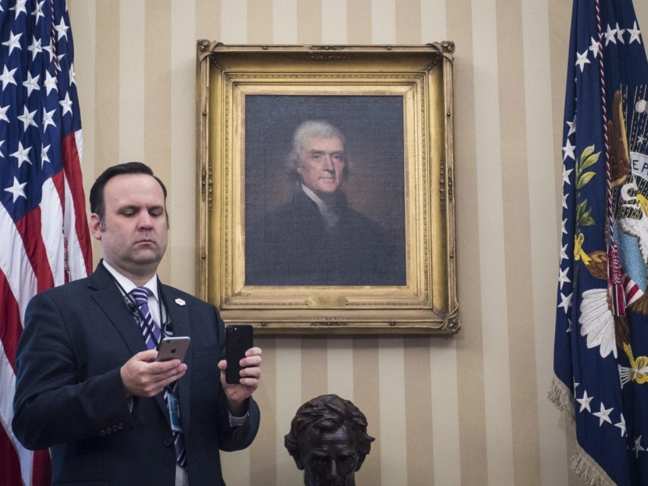 White House social media director Dan Scavino Jr. in the Oval Office on Friday