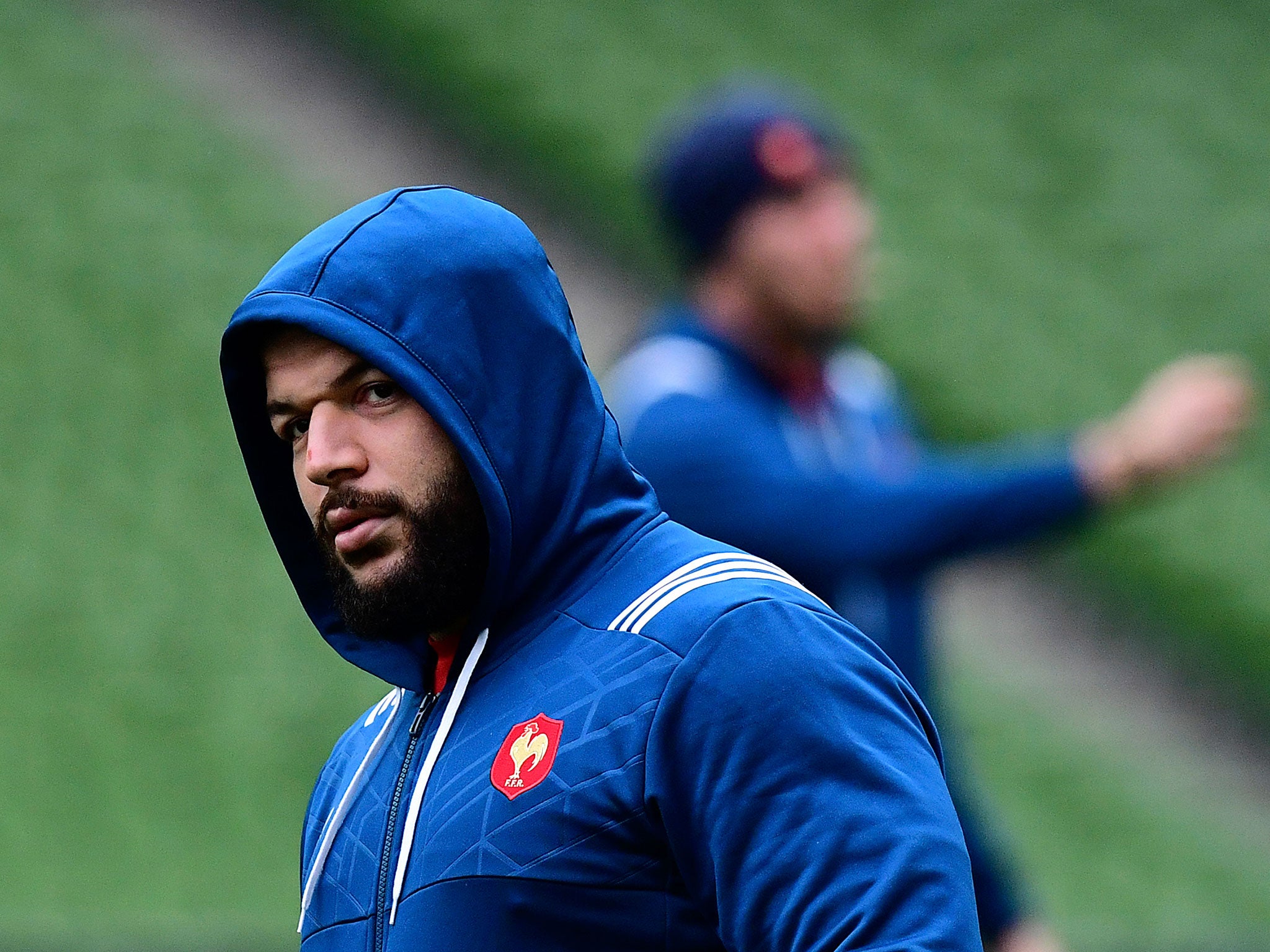 Rabah Slimani in training for France ahead of their Six Nations match against Ireland