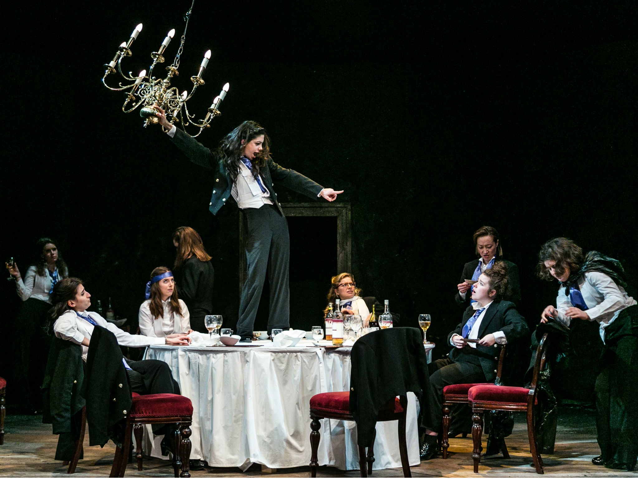 The cast of the all-female production of Laura Wade's 'Posh' about Oxford's Bullingdon Club