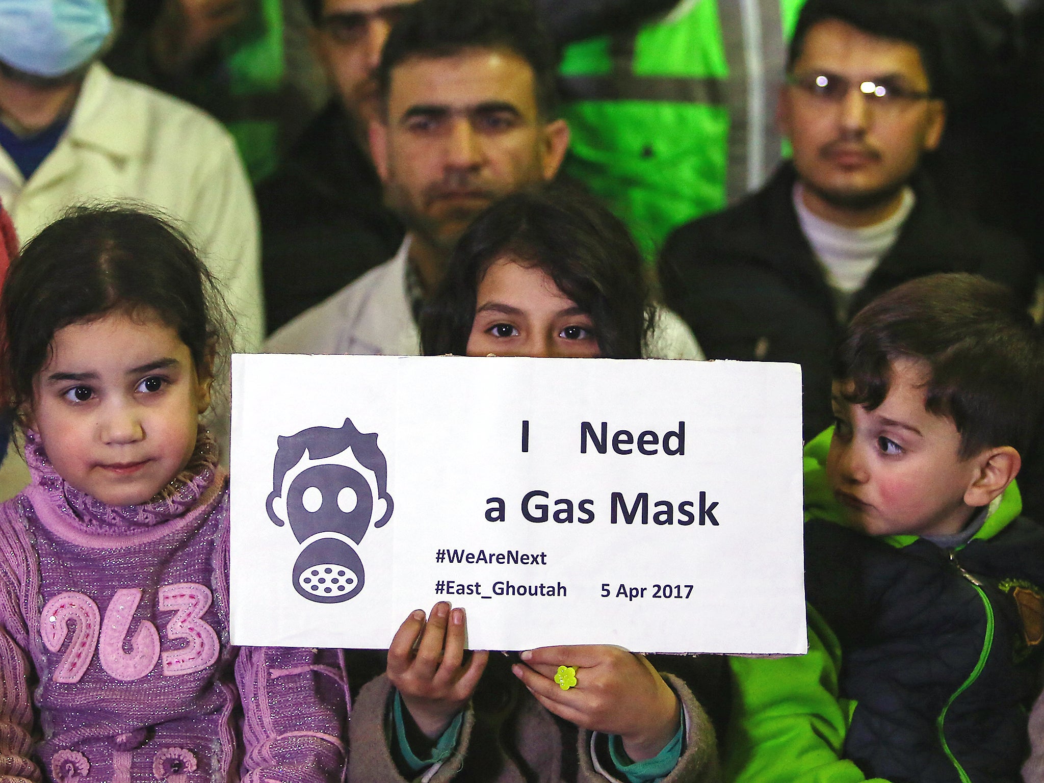 Syrian children protest after a chemical attack on Khan Sheikhoun in the Idlib province