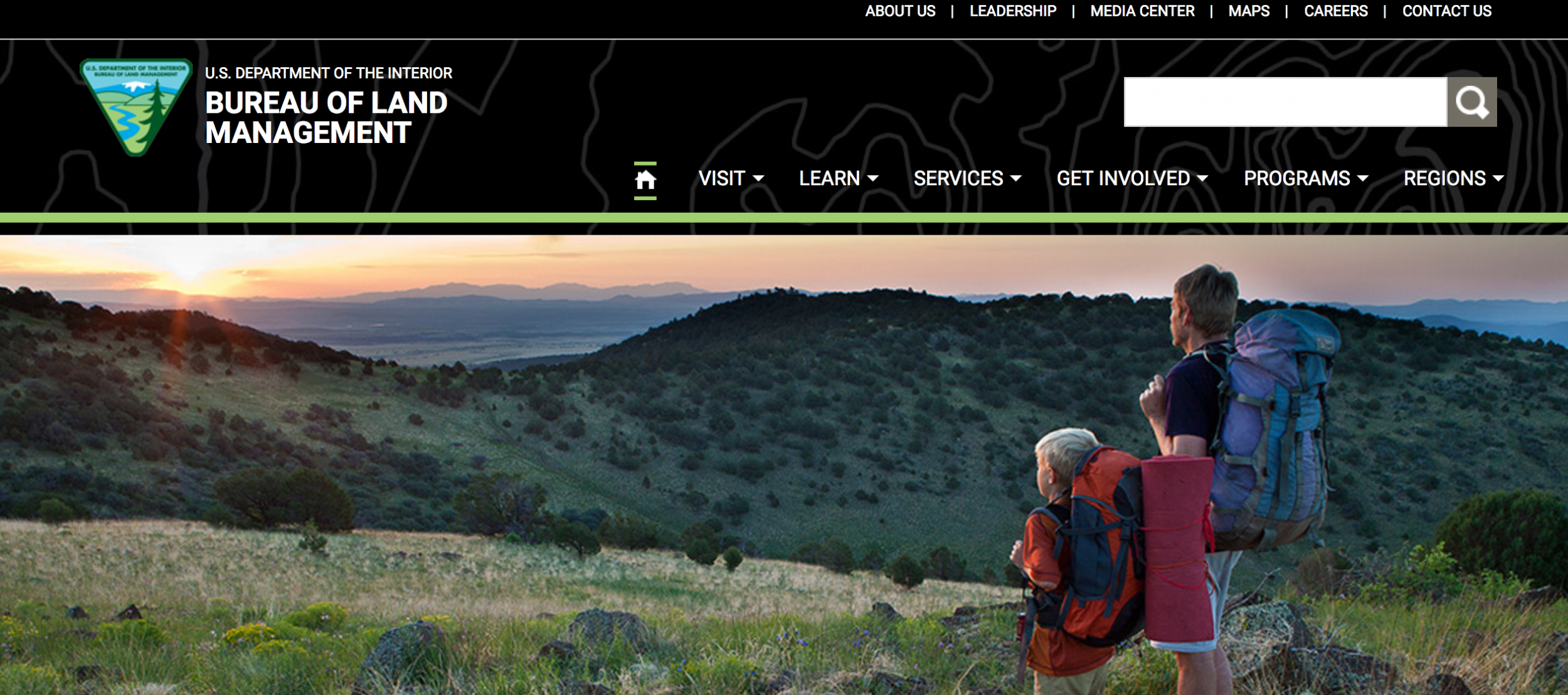 The Bureau of Land Management previously featured a scenic photo on its homepage.