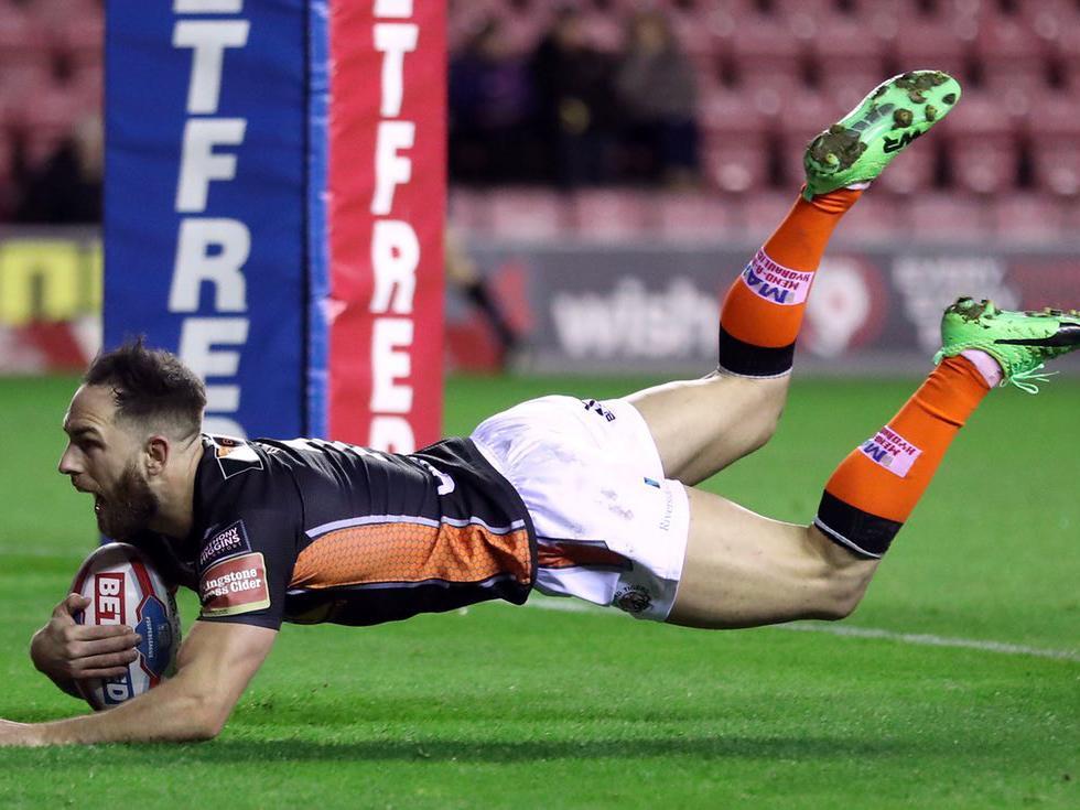 Luke Gale scores a try for the Castleford Tigers in their win over Wigan