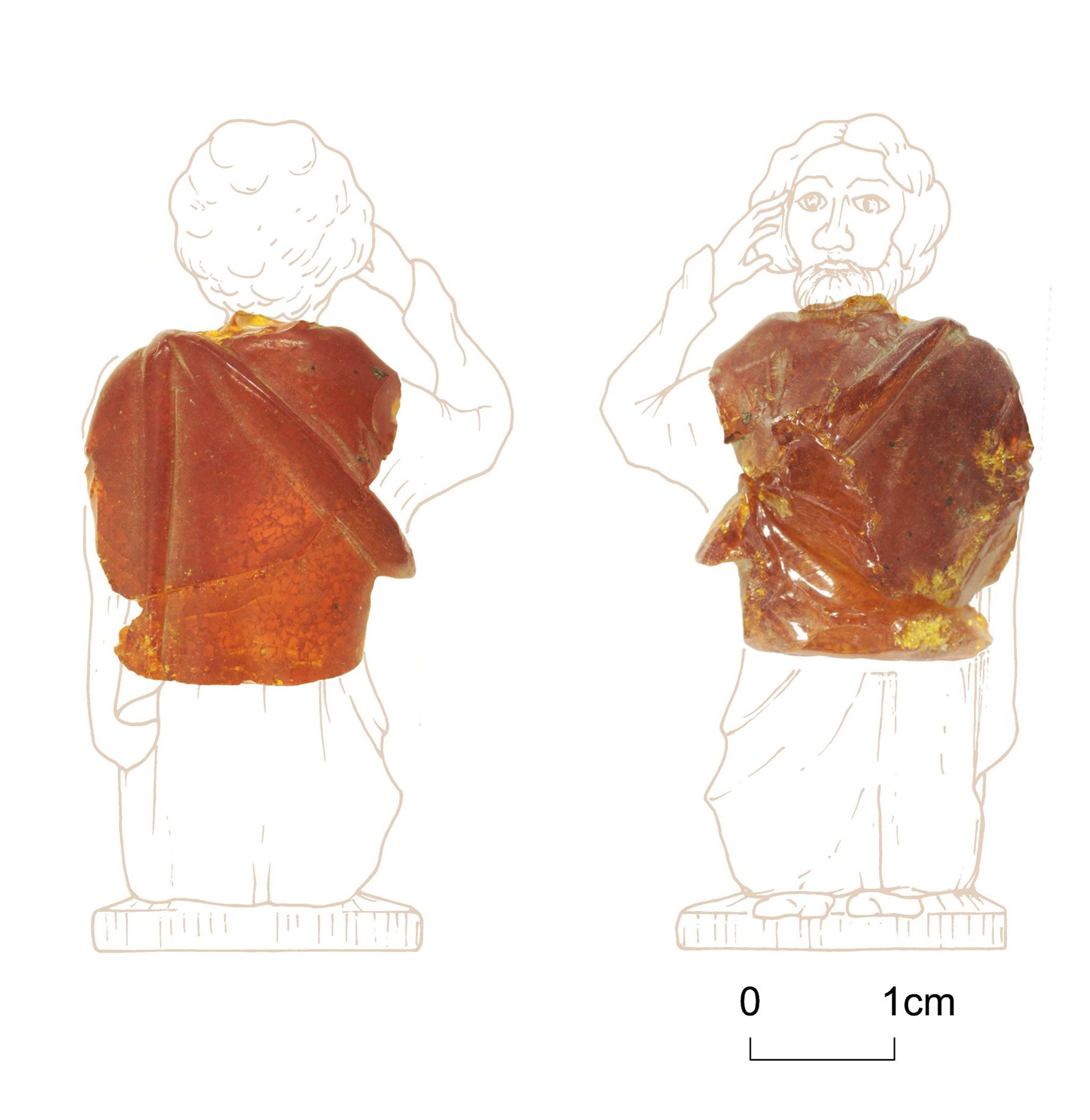 Part of the figure of a toga-clad actor carved from a block of amber, which was recently found at Scotch Corner