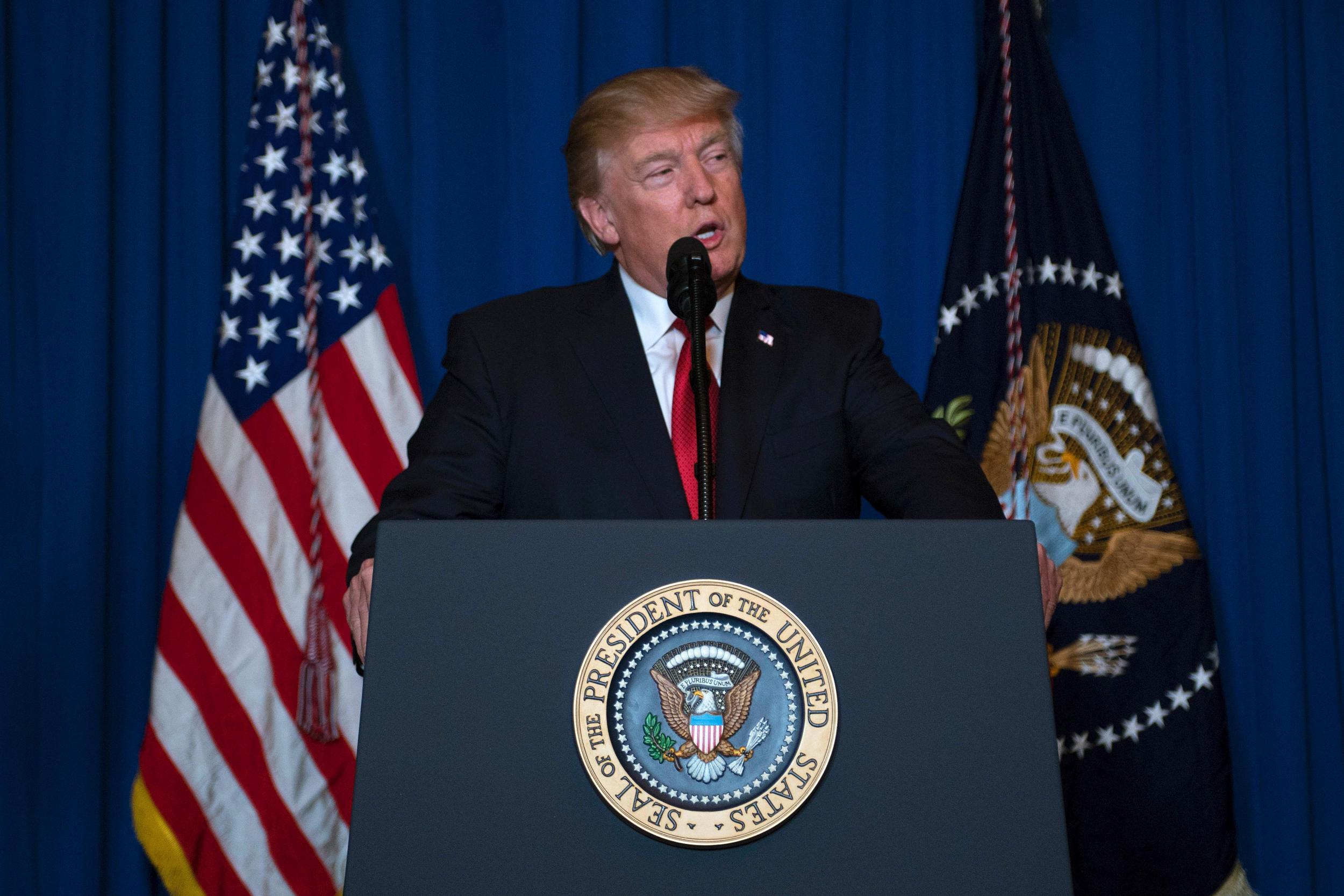 Donald Trump addresses the nation regarding the missile launch on Syria from his Florida golf club Mar-a-Lago