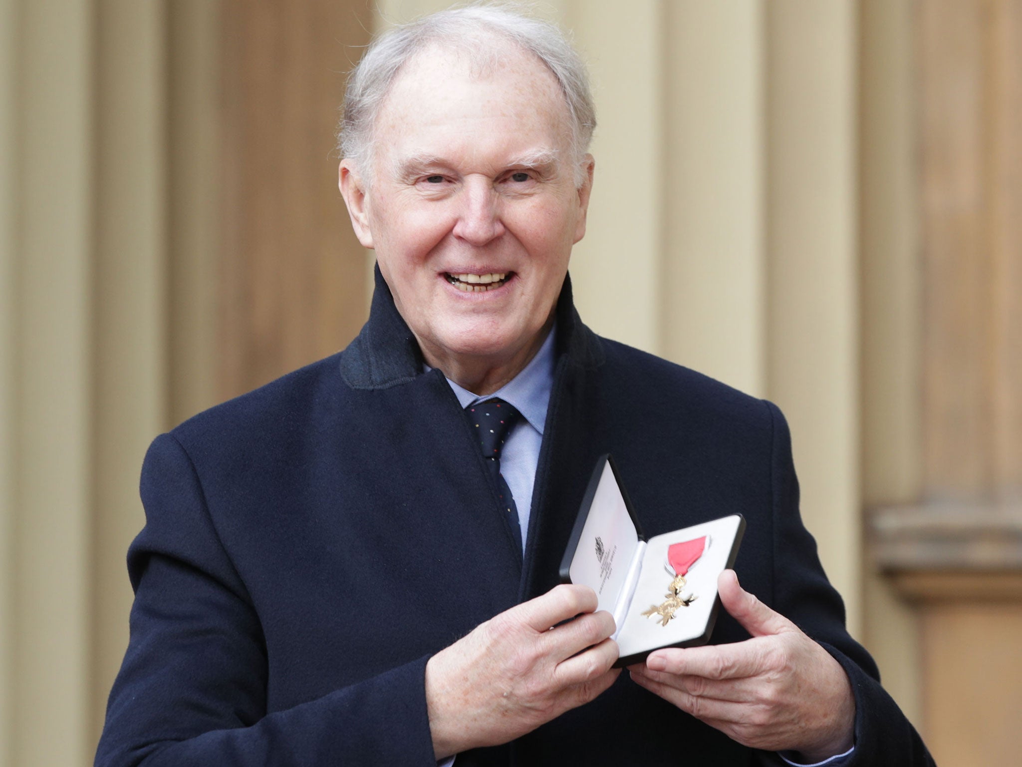 Tim Pigott-Smith at Buckingham Palace in London after receiving his OBE in March 2017