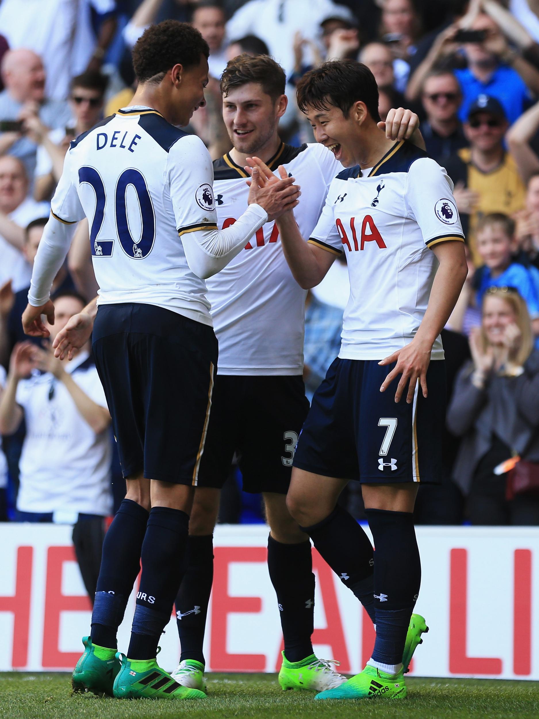 Son and Alli celebrate the Korean's first goal