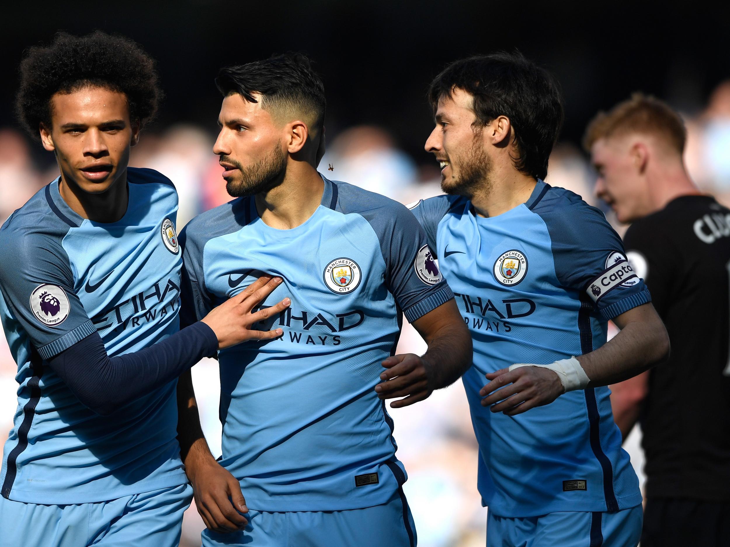 Aguero celebrates scoring Manchester City's second