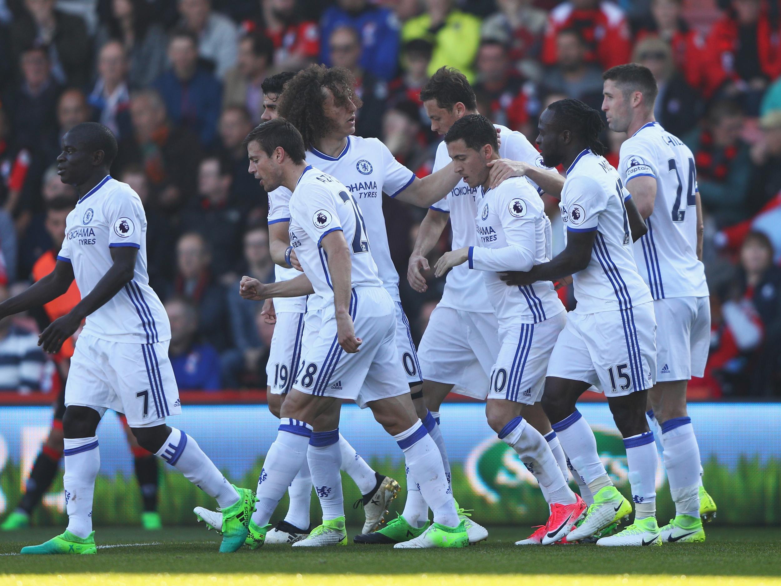 Hazard is congratulated after scoring