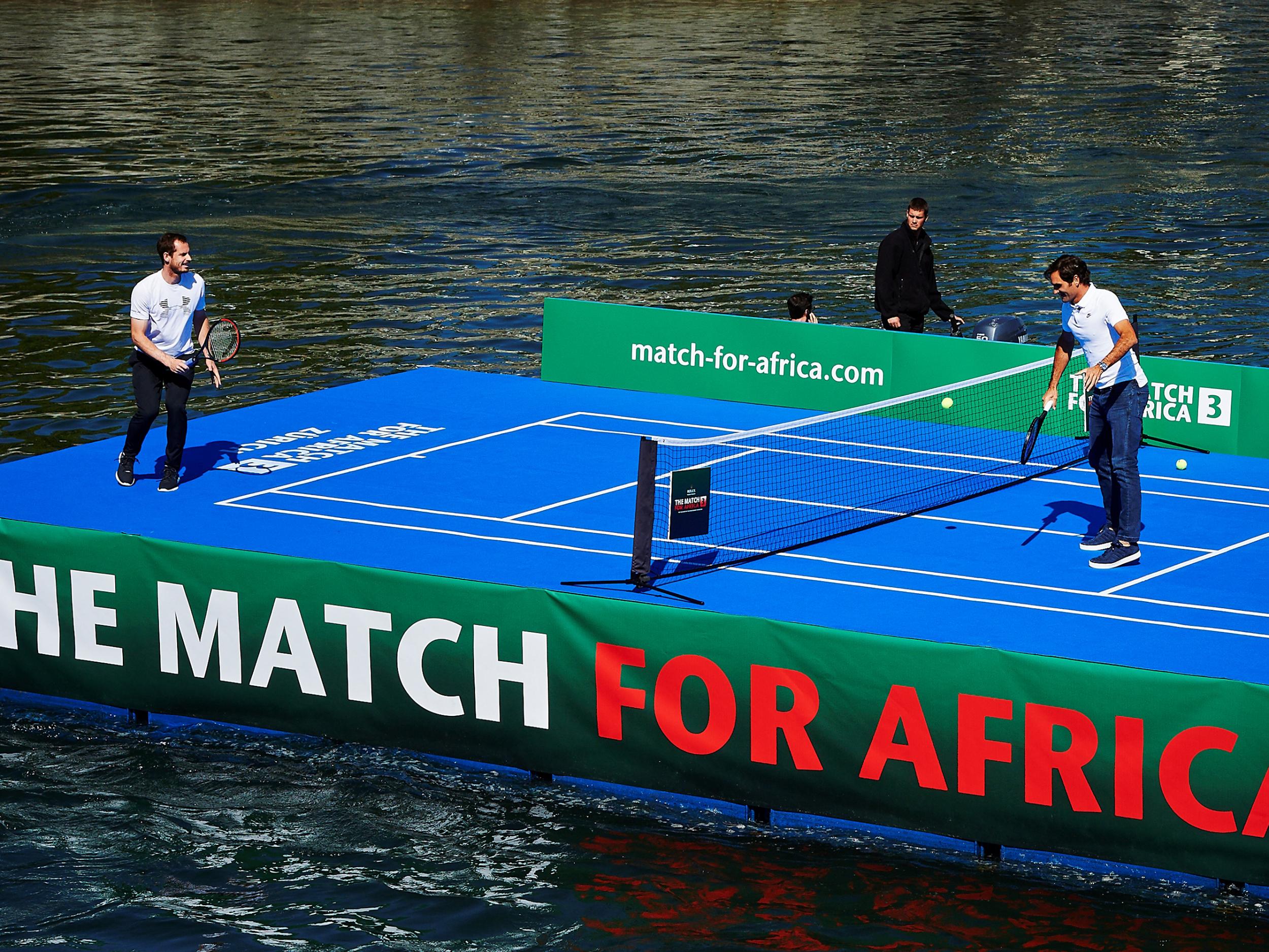 The pair went head to head on a raft on the river Limmat.