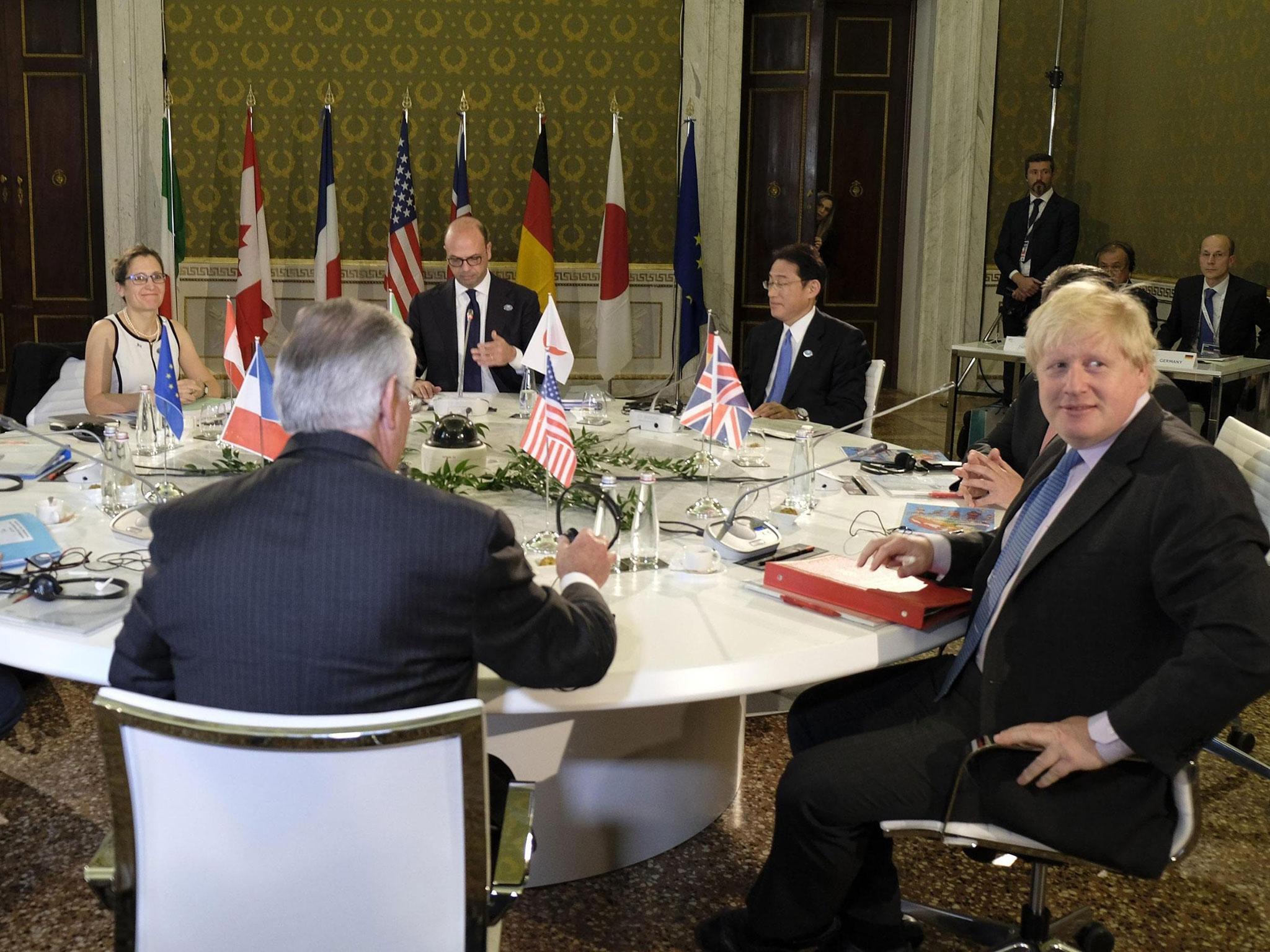 The Foreign Secretary was due to push sanctions on fellow G7 leaders at a meeting on Monday evening