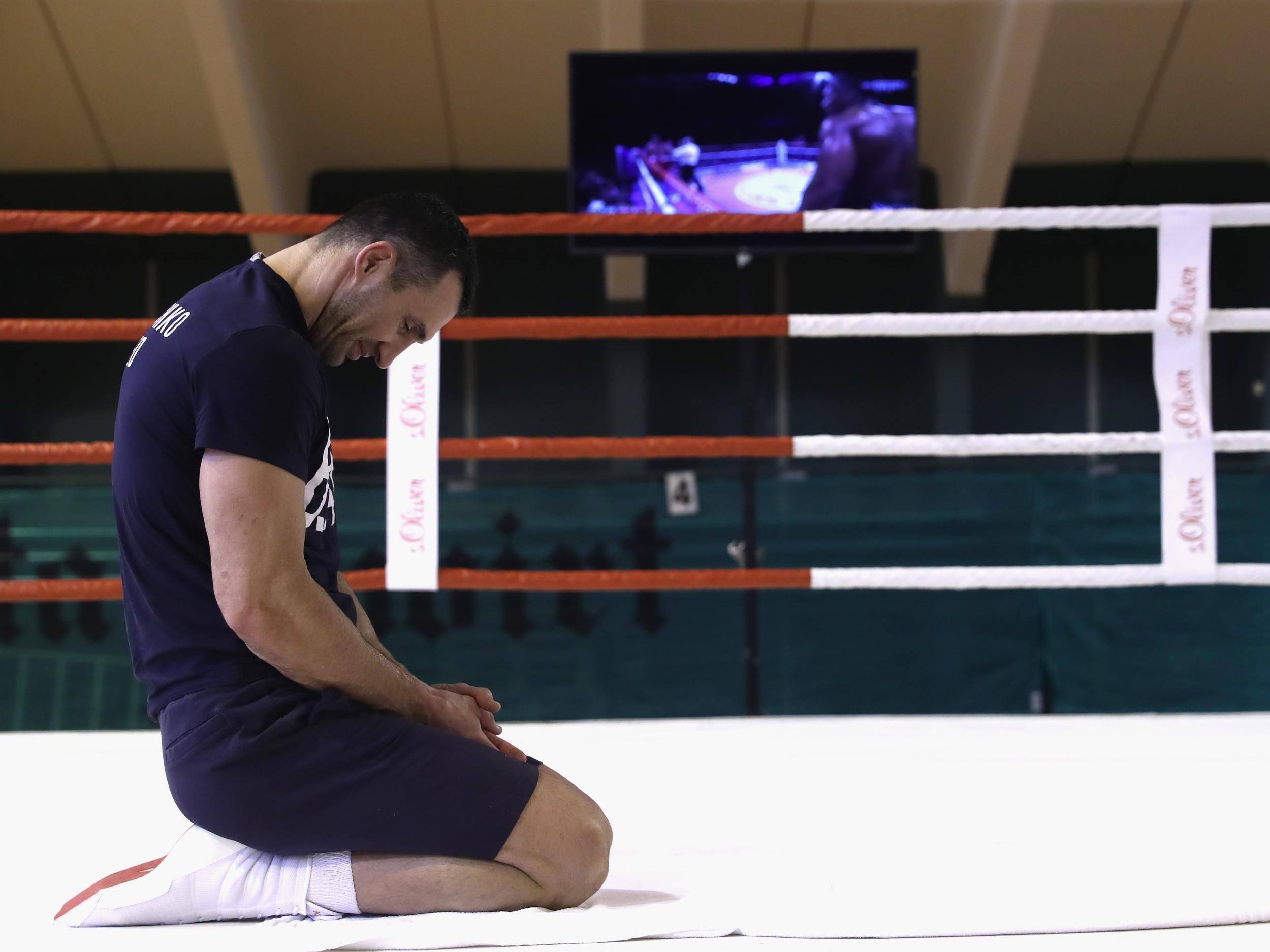 Joshua's knockouts are played on a loop on TVs around the training base