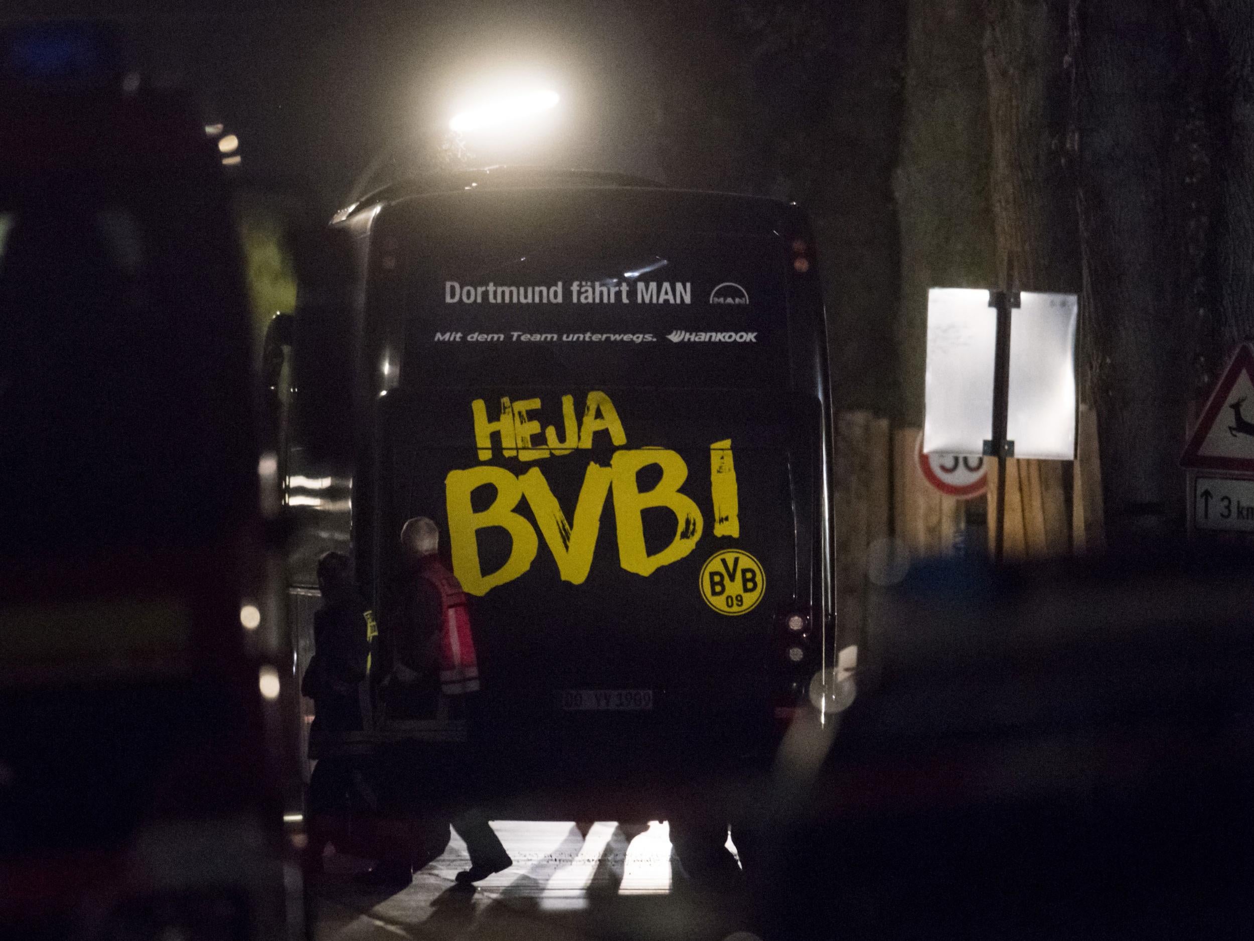 North Rhine-Westphalia police spokesman Gunnar Wortmann told The Associated Press Tuesday that there were "three explosions near the team bus as they left the hotel to go to the stadium" and that "there was one player injured inside and damage to a window."