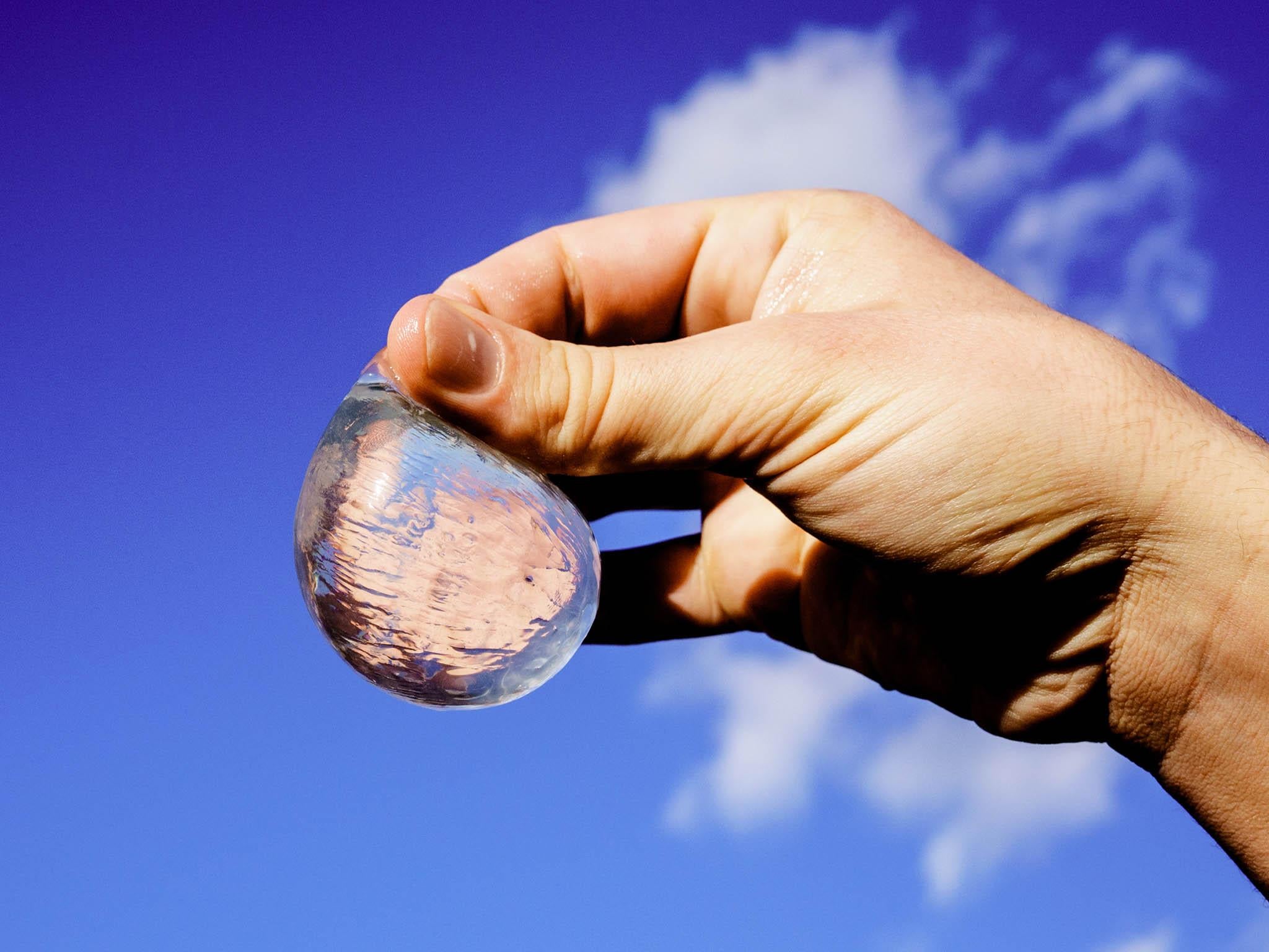 Water in the Ooho is contained by an edible, seaweed-based membrane (Katherine Fawsett)