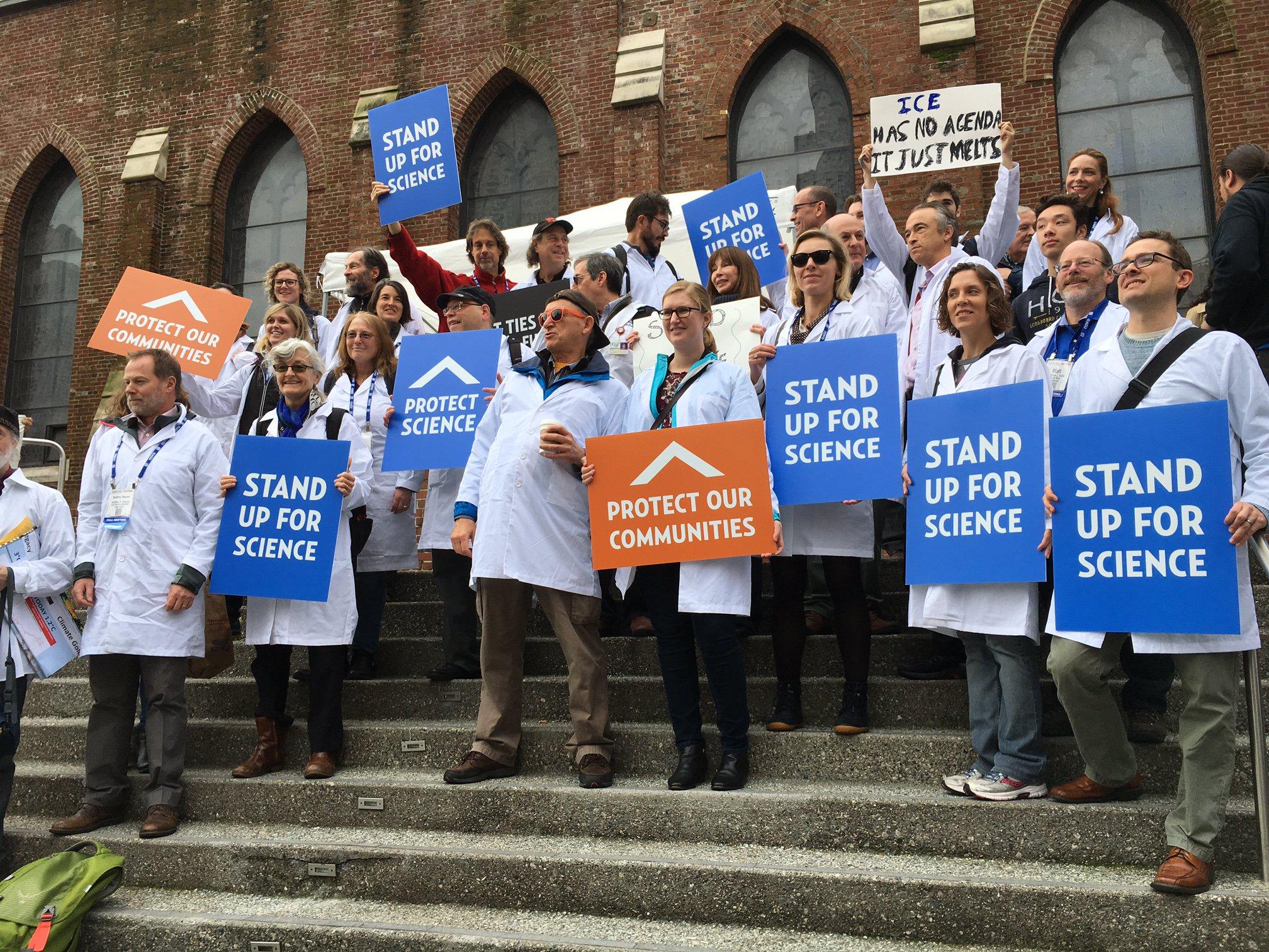 A protest at the American Geophysical Union's meeting in December after Donald Trump's election