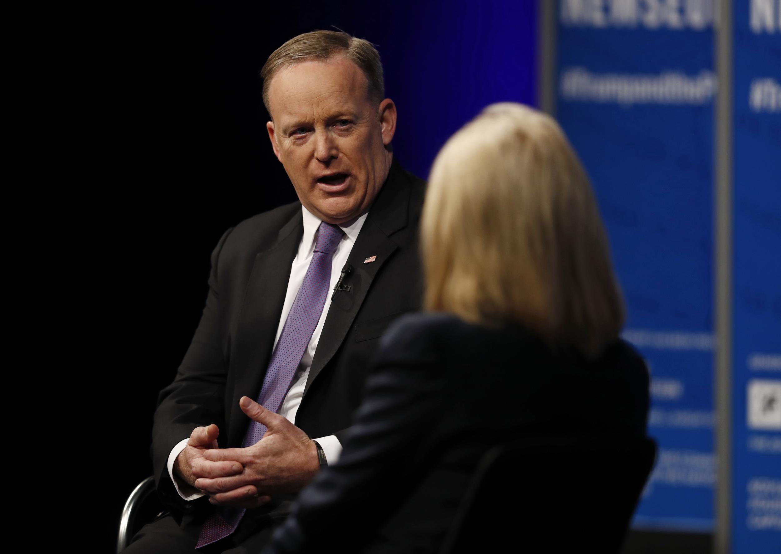 White House press secretary Sean Spicer speaks to moderator Greta Van Susteren at the Newseum