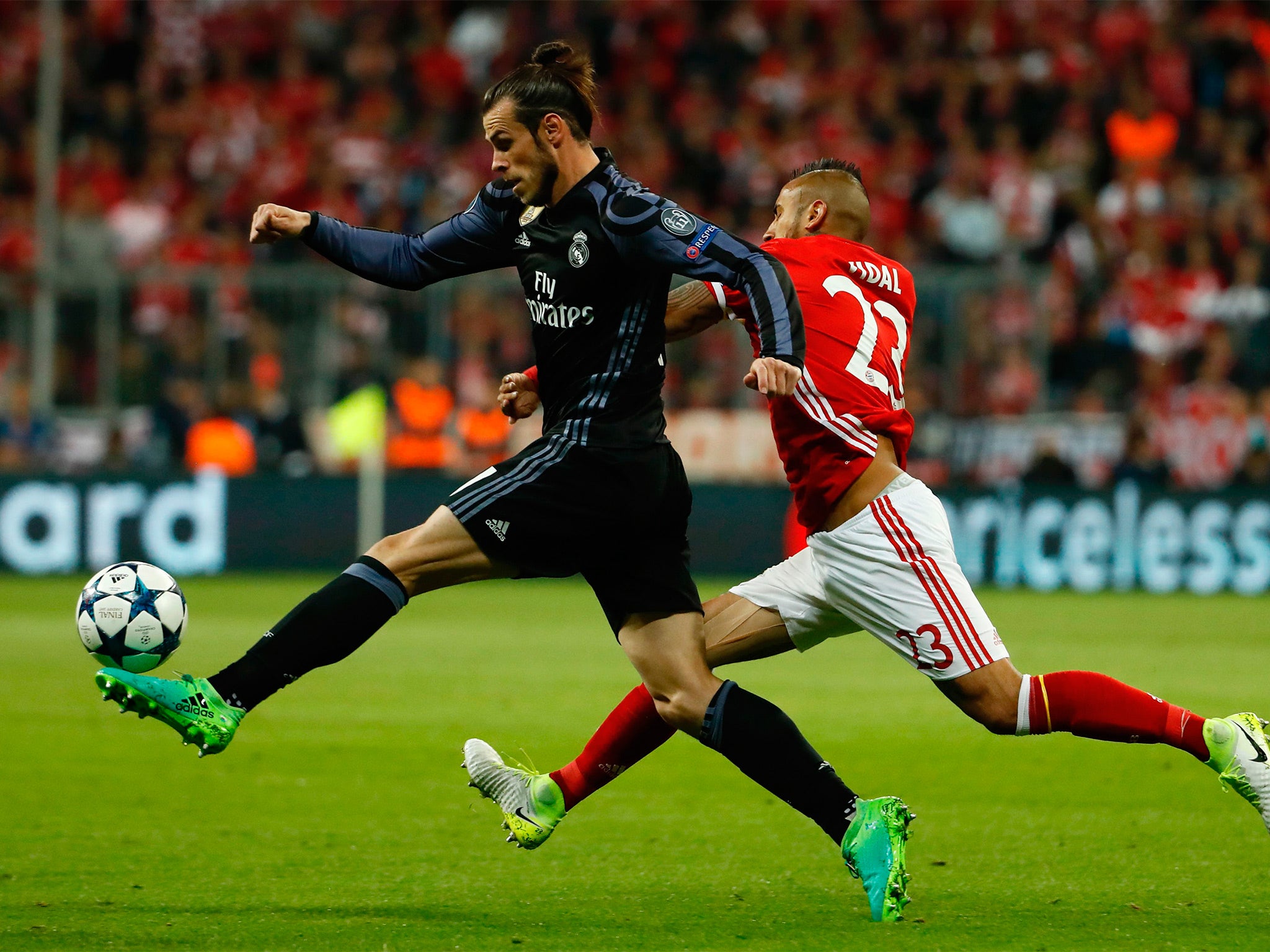 Gareth Bale carries the ball forward in the early stages at the Allianz Arena