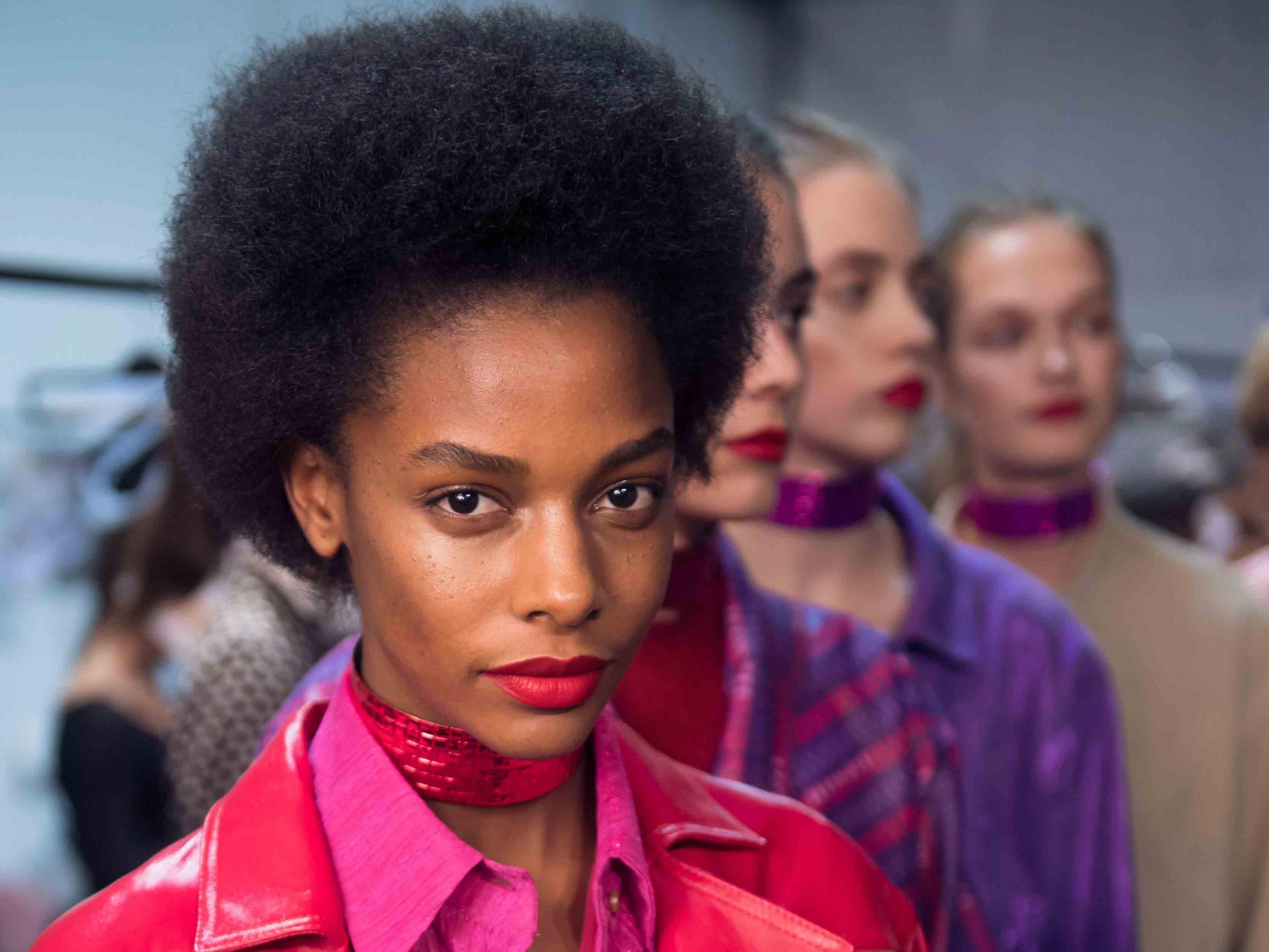 Magenta lips complimented an already vivid collection at Trussardi